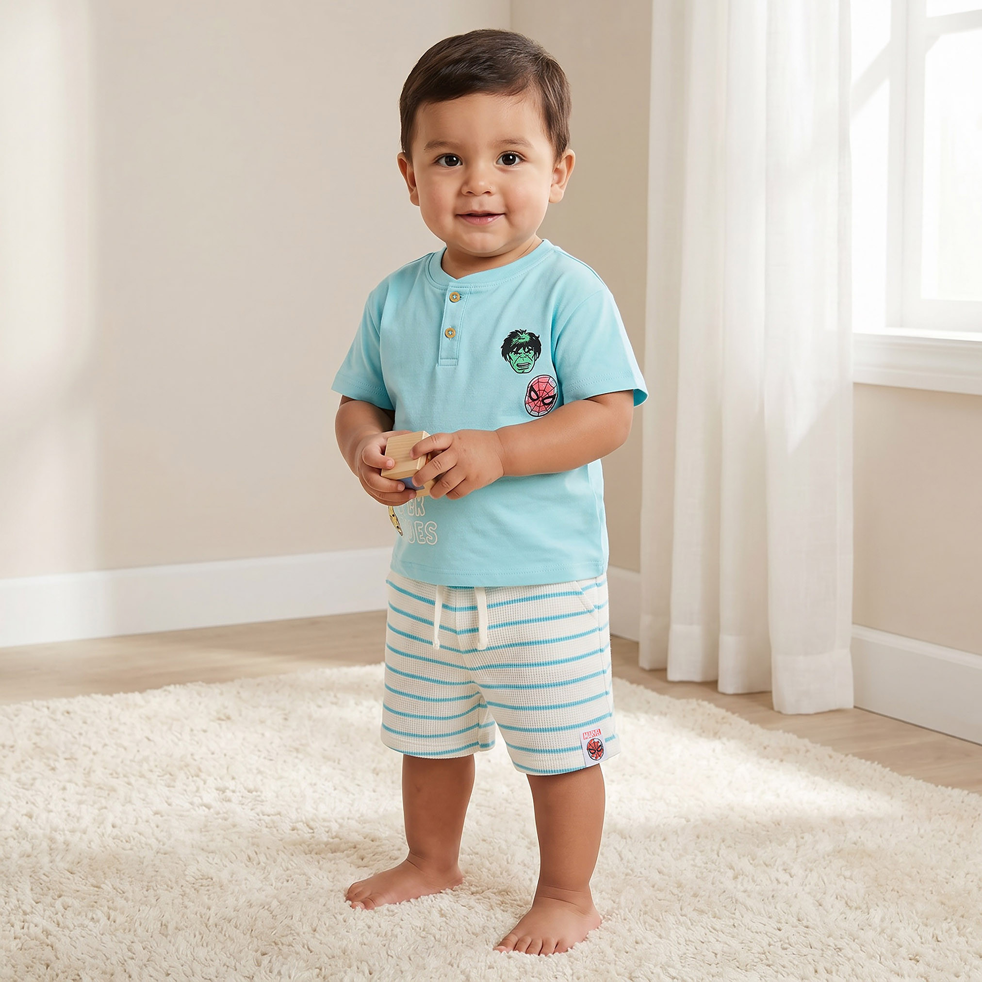 Henley Neck Short Sleeves T-shirt and Shorts Set with Avengers Print-baby-boys-clothing-setsandcoords-image-1