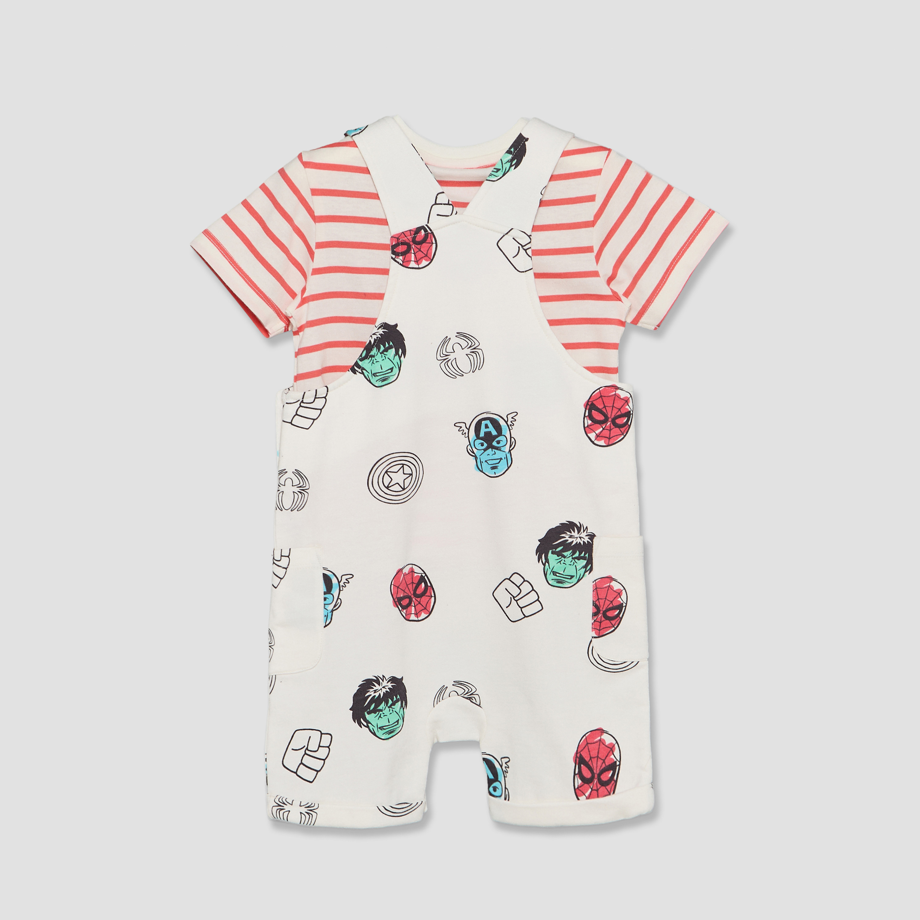 Crew Neck Short Sleeves T-shirt and Dungaree Set with Avengers Print-baby-boys-clothing-setsandcoords-image-4