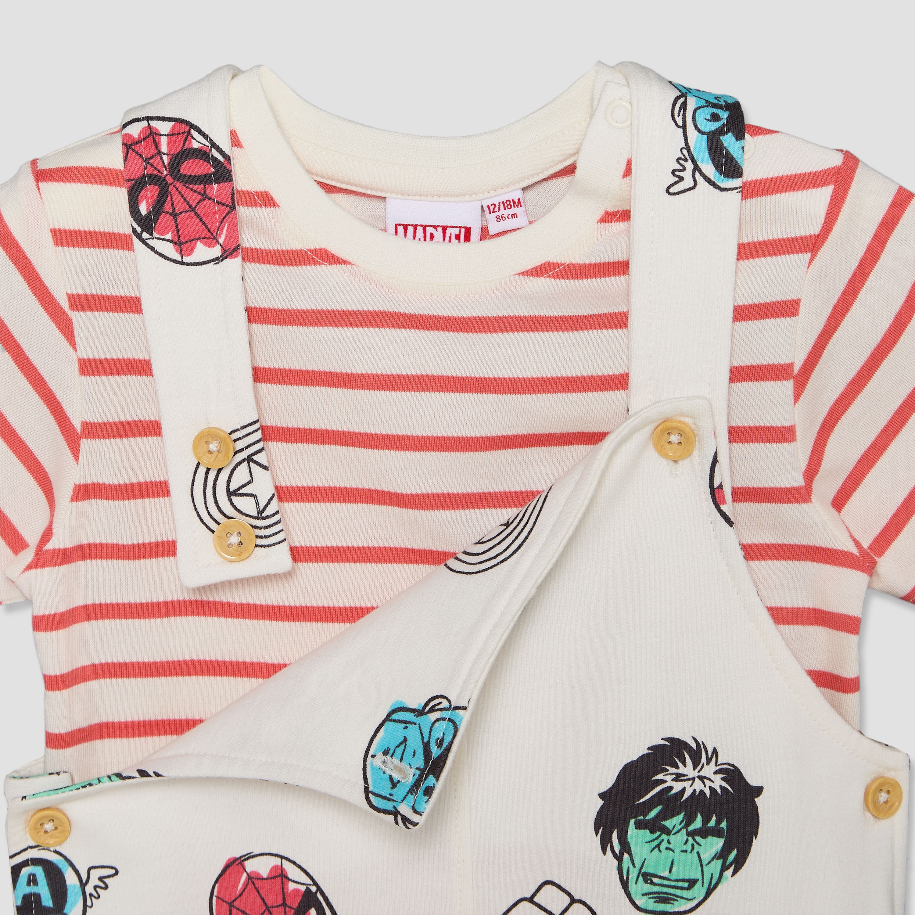 Crew Neck Short Sleeves T-shirt and Dungaree Set with Avengers Print-baby-boys-clothing-setsandcoords-image-5