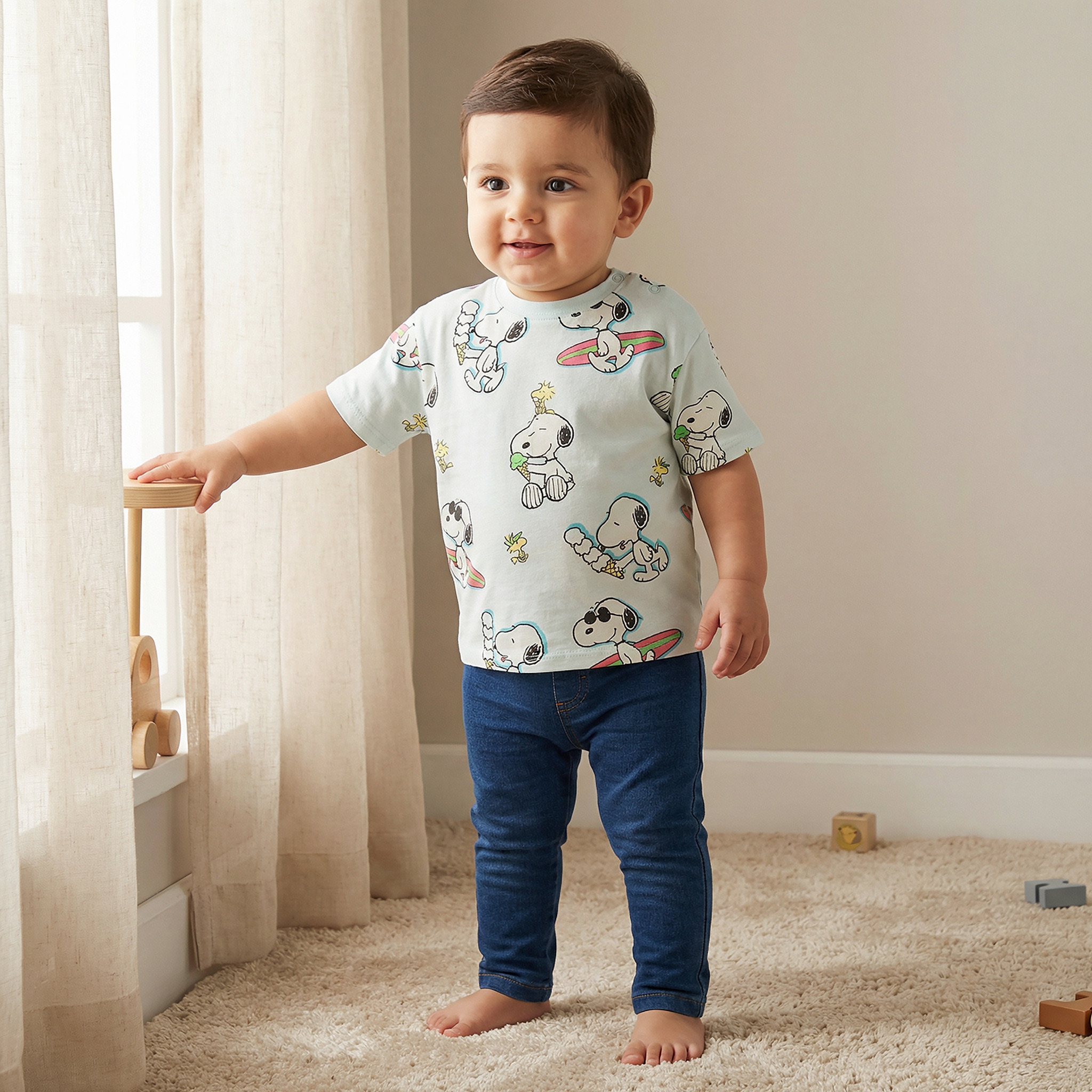 Crew Neck Short Sleeves T-shirt with Snoopy Print-baby-boys-clothing-tshirtsandpolos-image-1
