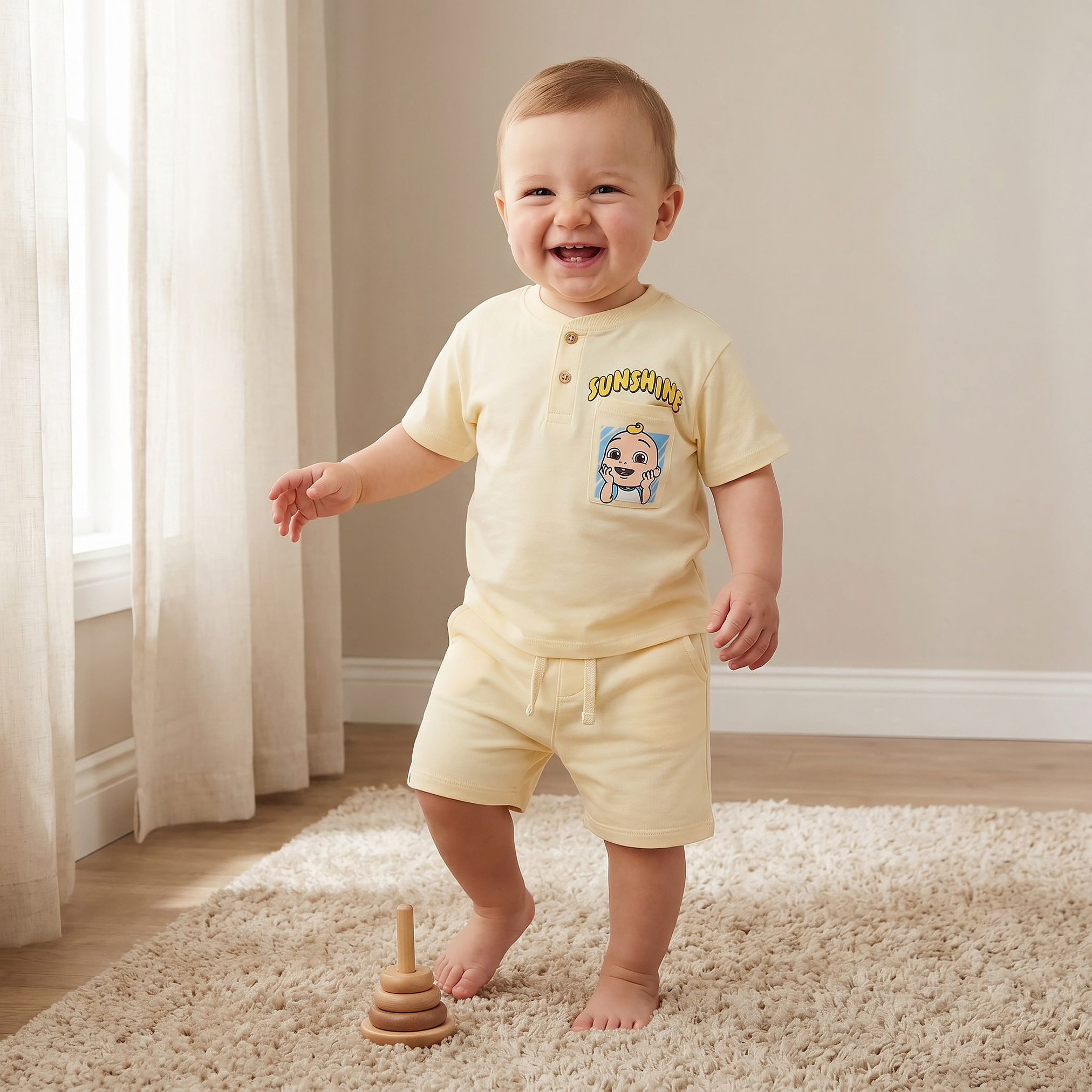 طقم شورت وتيشيرت برقبة ضيقة وأكمام قصيرة وطبعات من مون باج-baby-boys-clothing-setsandcoords-image-1