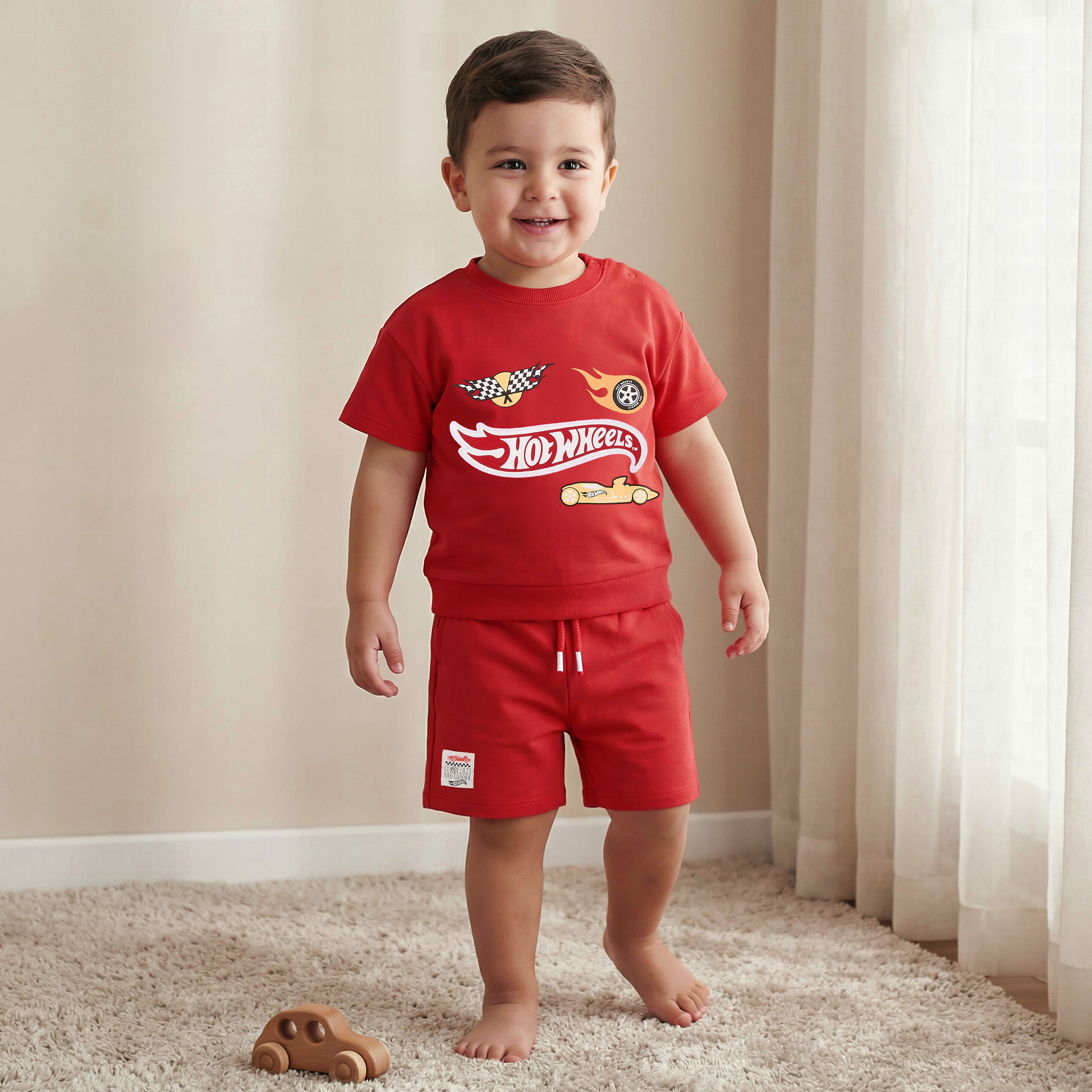 MoonBug Crew Neck Short Sleeves T-shirt and Shorts Set with Hot Wheels Print-baby-boys-clothing-setsandcoords-image-1