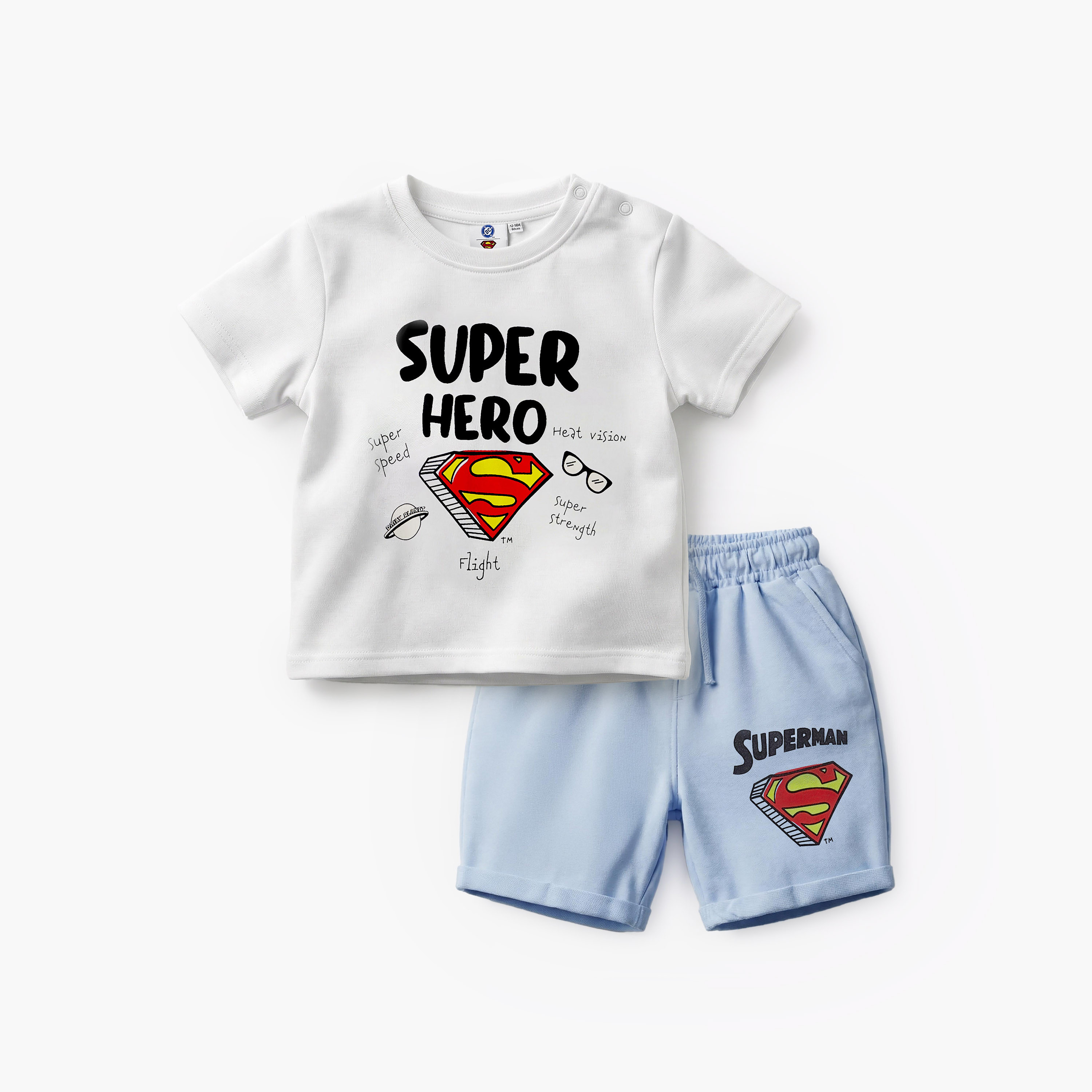 Round Neck Short Sleeves T-shirt and Shorts Set with Superman Print-baby-boys-clothing-setsandcoords-image-2