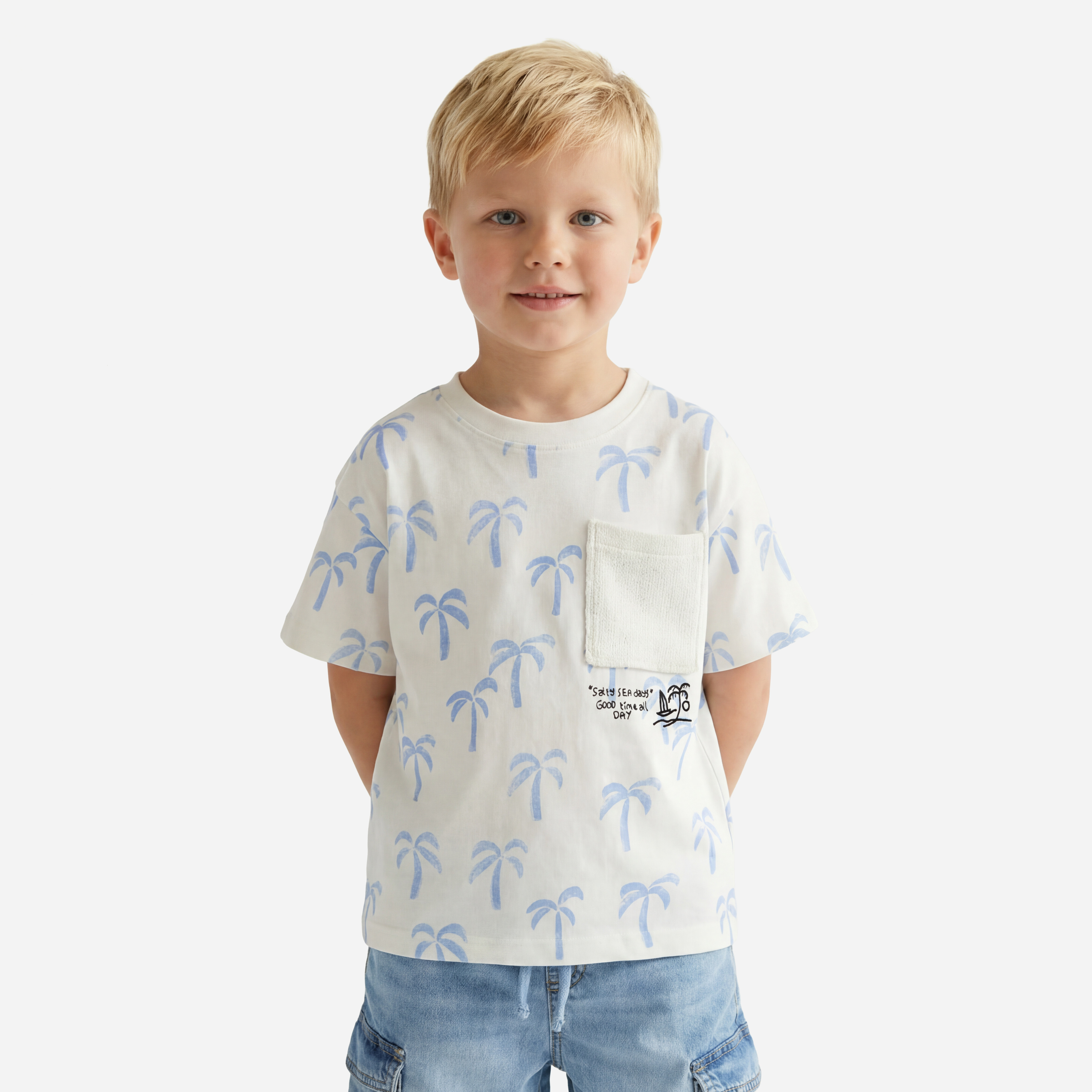 Juniors Crew Neck Short Sleeves T-shirt with Palm Tree Print-boys-clothing-tshirtsandpolos-image-1