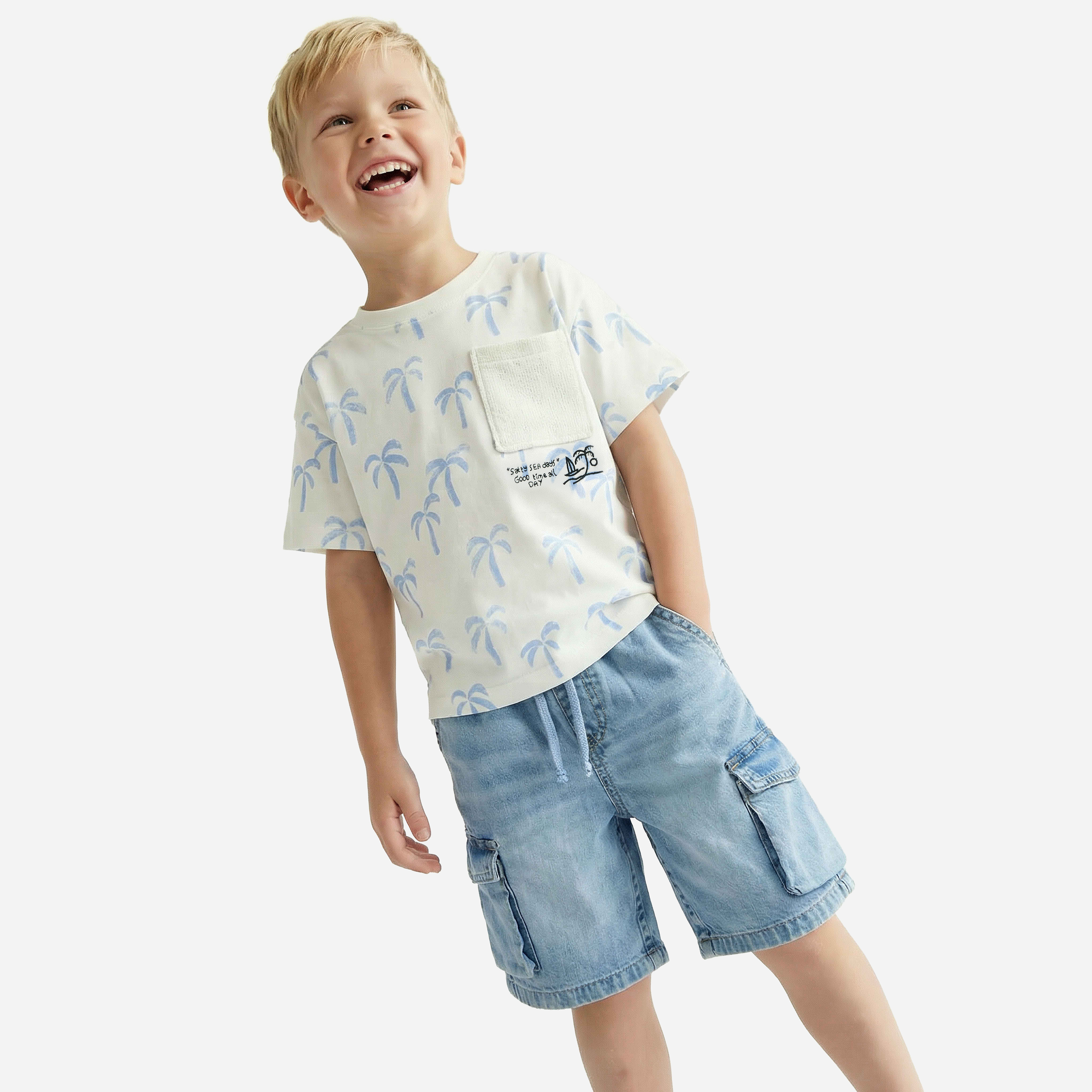 Juniors Crew Neck Short Sleeves T-shirt with Palm Tree Print-boys-clothing-tshirtsandpolos-image-2