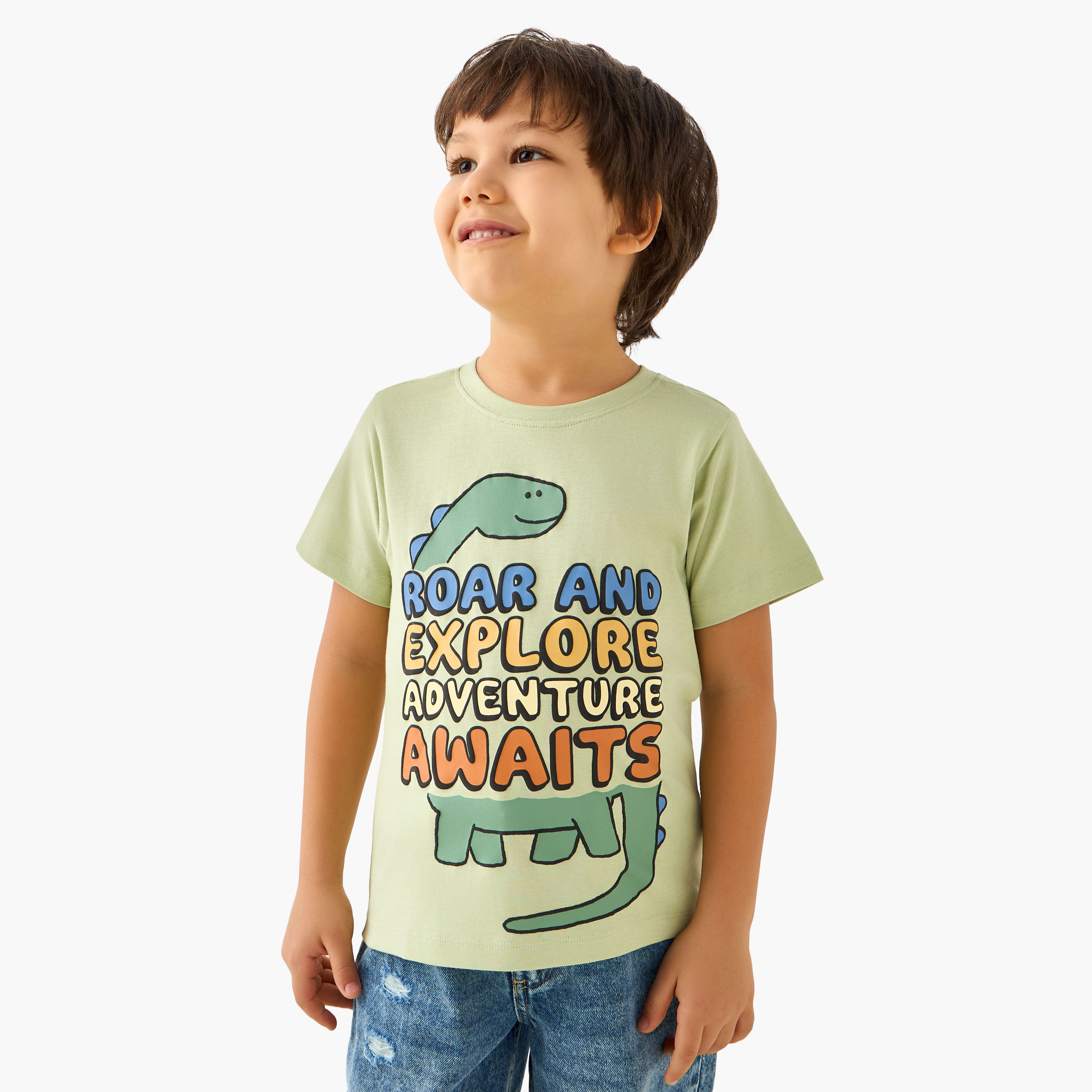 Juniors Crew Neck Short Sleeve T-shirt with Dinosaur Print-boys-clothing-tshirtsandpolos-image-1