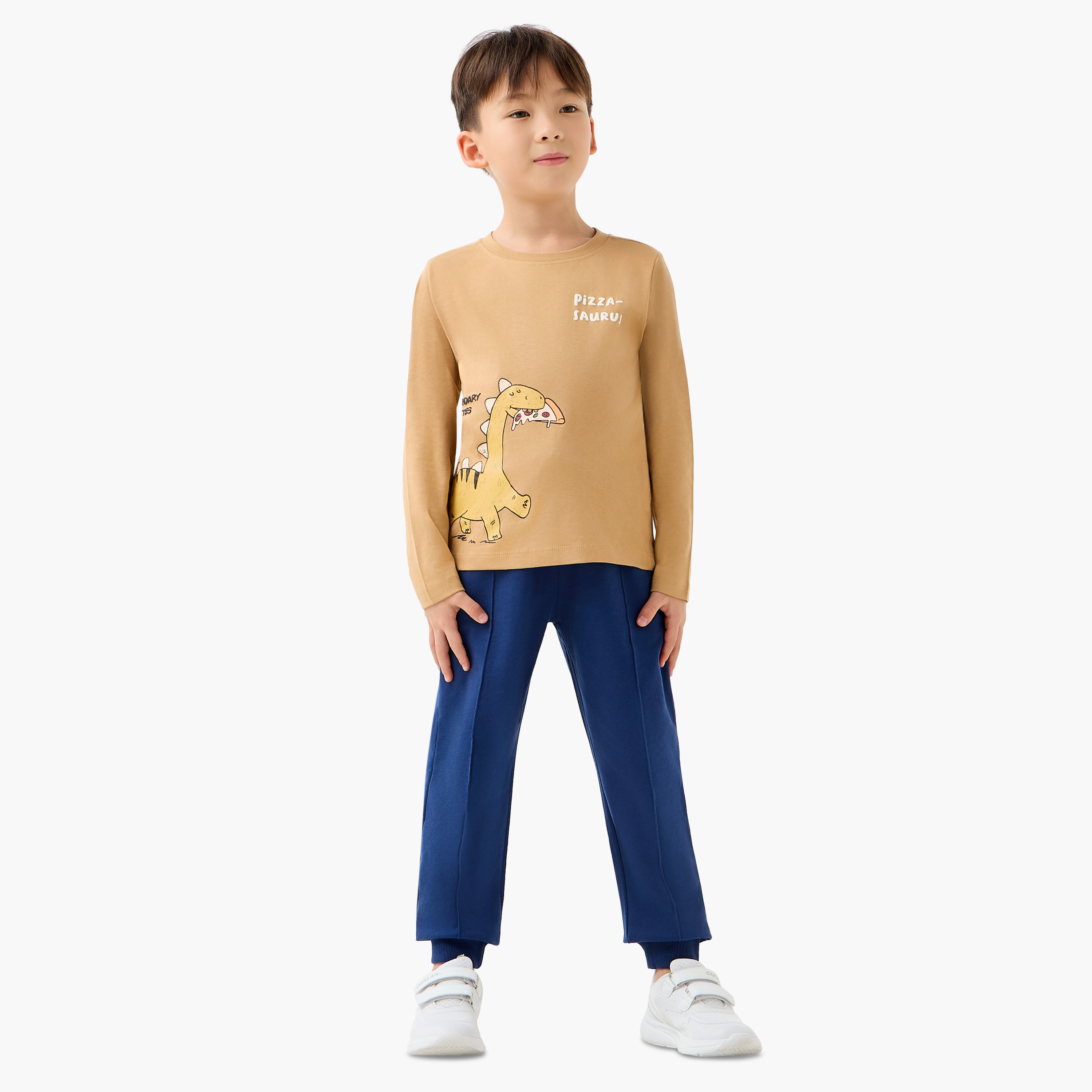 تيشيرت جونيورز برقبة دائرية وأكمام قصيرة وطبعة ديناصور-boys-clothing-tshirtsandpolos-image-2