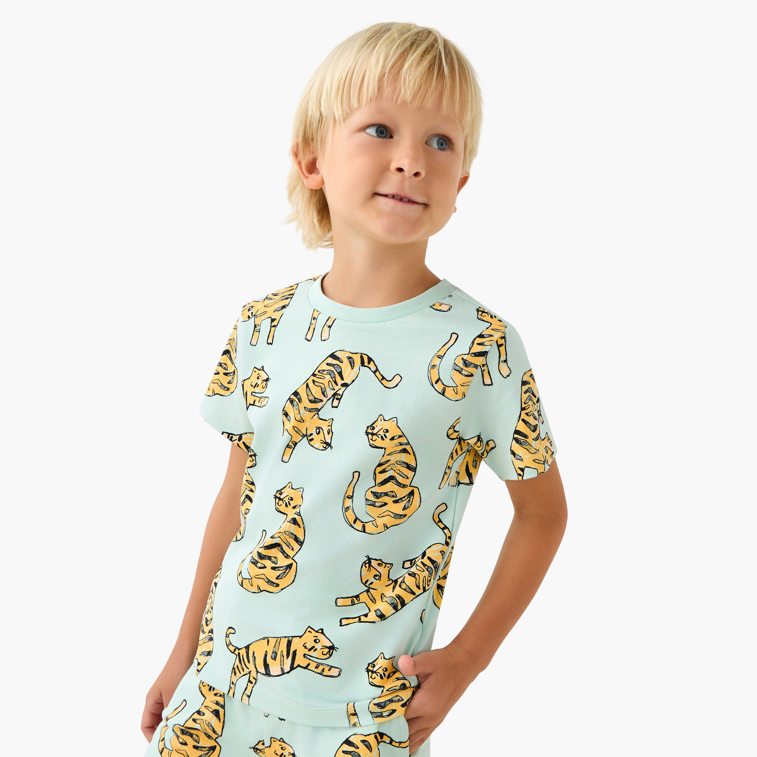 Juniors Crew Neck Short Sleeves T-shirt with Tiger Print-boys-clothing-tshirtsandpolos-image-1