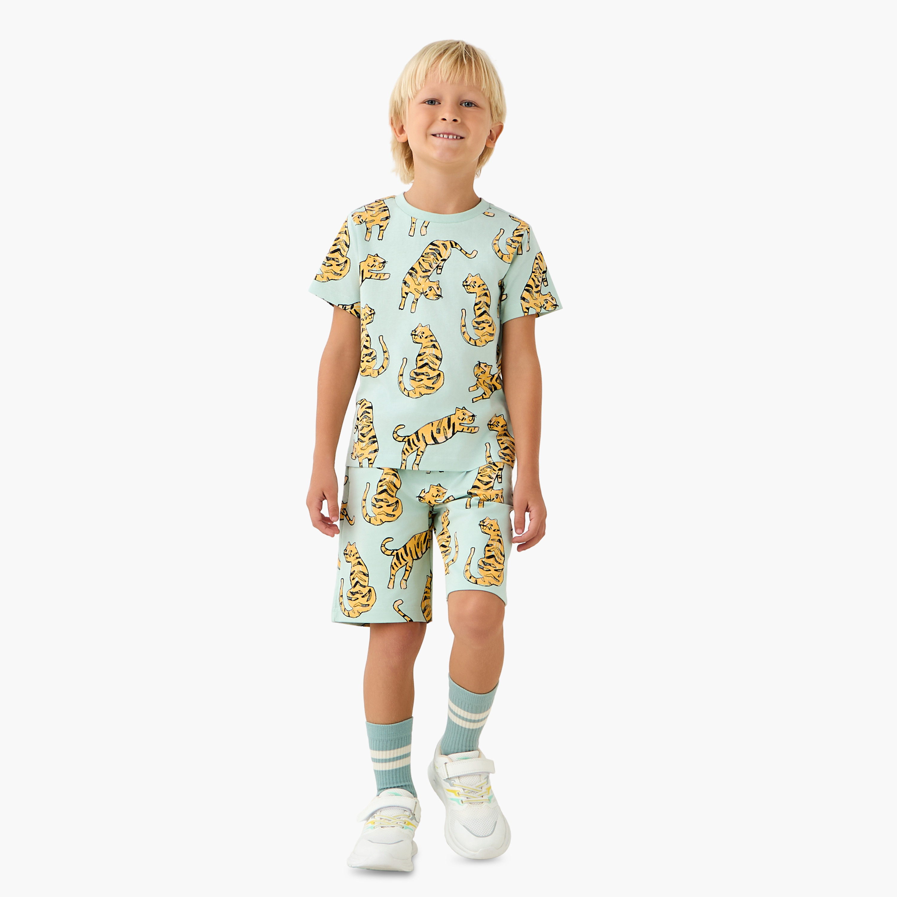 Juniors Crew Neck Short Sleeves T-shirt with Tiger Print-boys-clothing-tshirtsandpolos-image-2