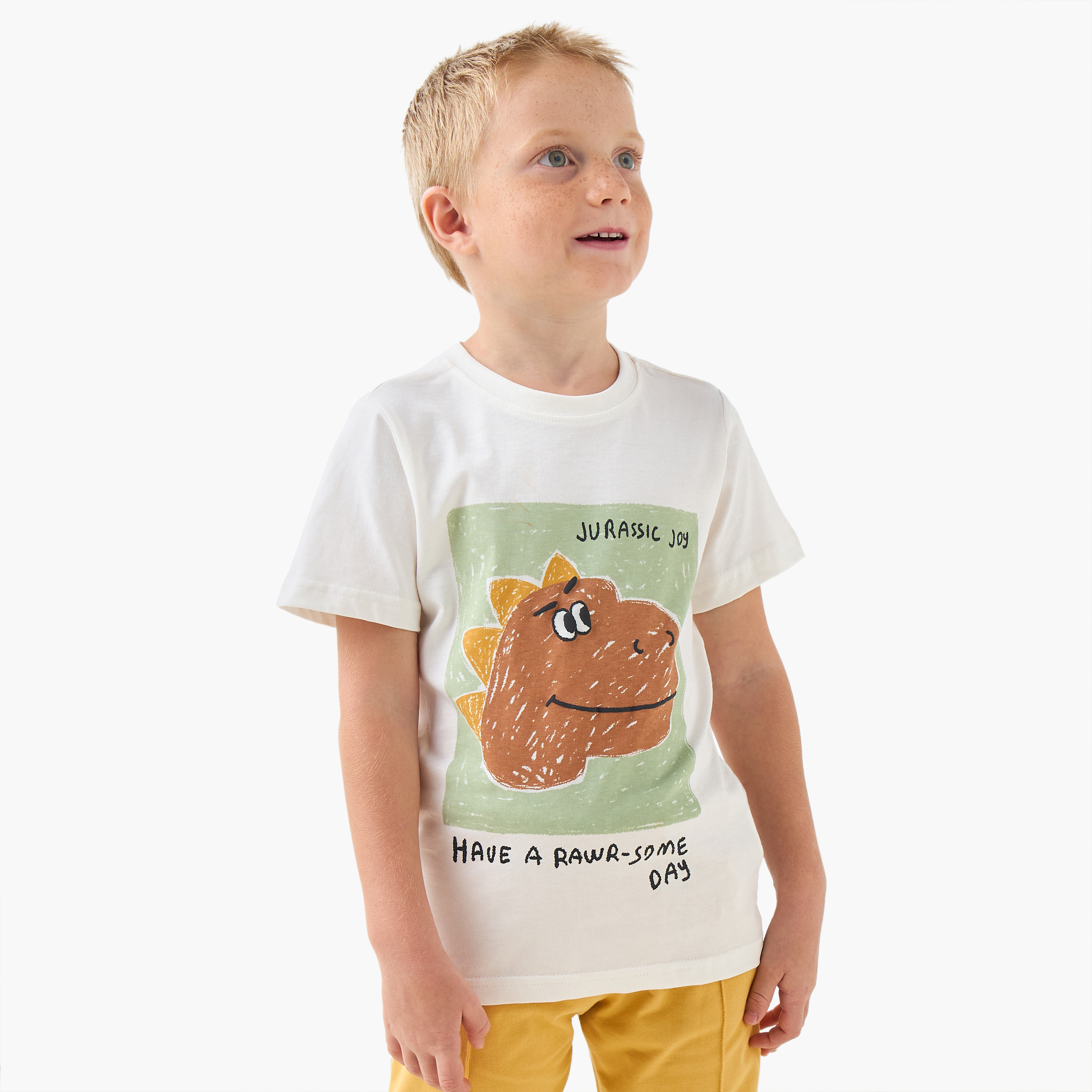 Juniors Crew Neck Short Sleeves T-shirt with Dino Print-boys-clothing-tshirtsandpolos-image-1