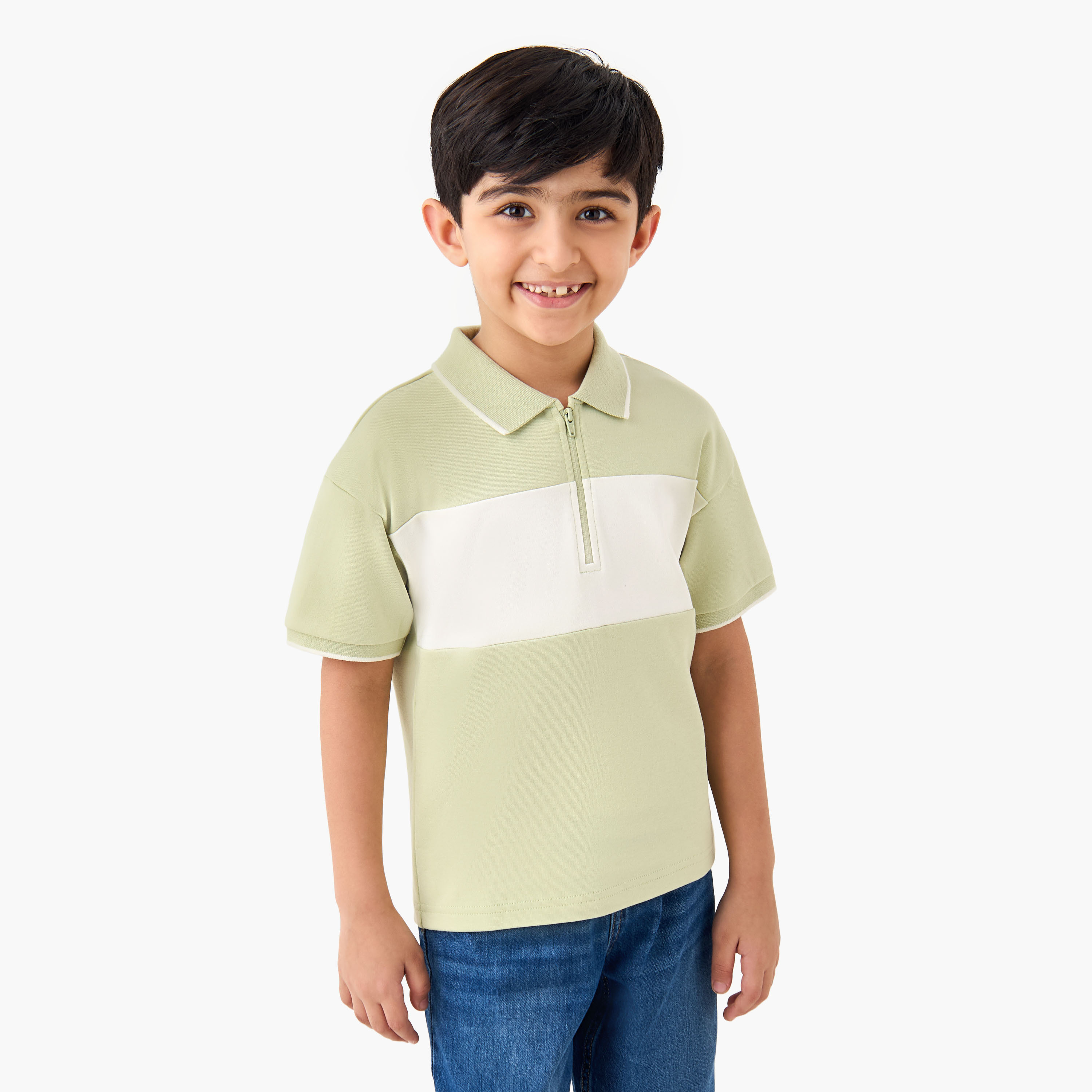 Juniors Collared Short Sleeves Polo T-shirt with Colourblock Design-boys-clothing-tshirtsandpolos-image-1