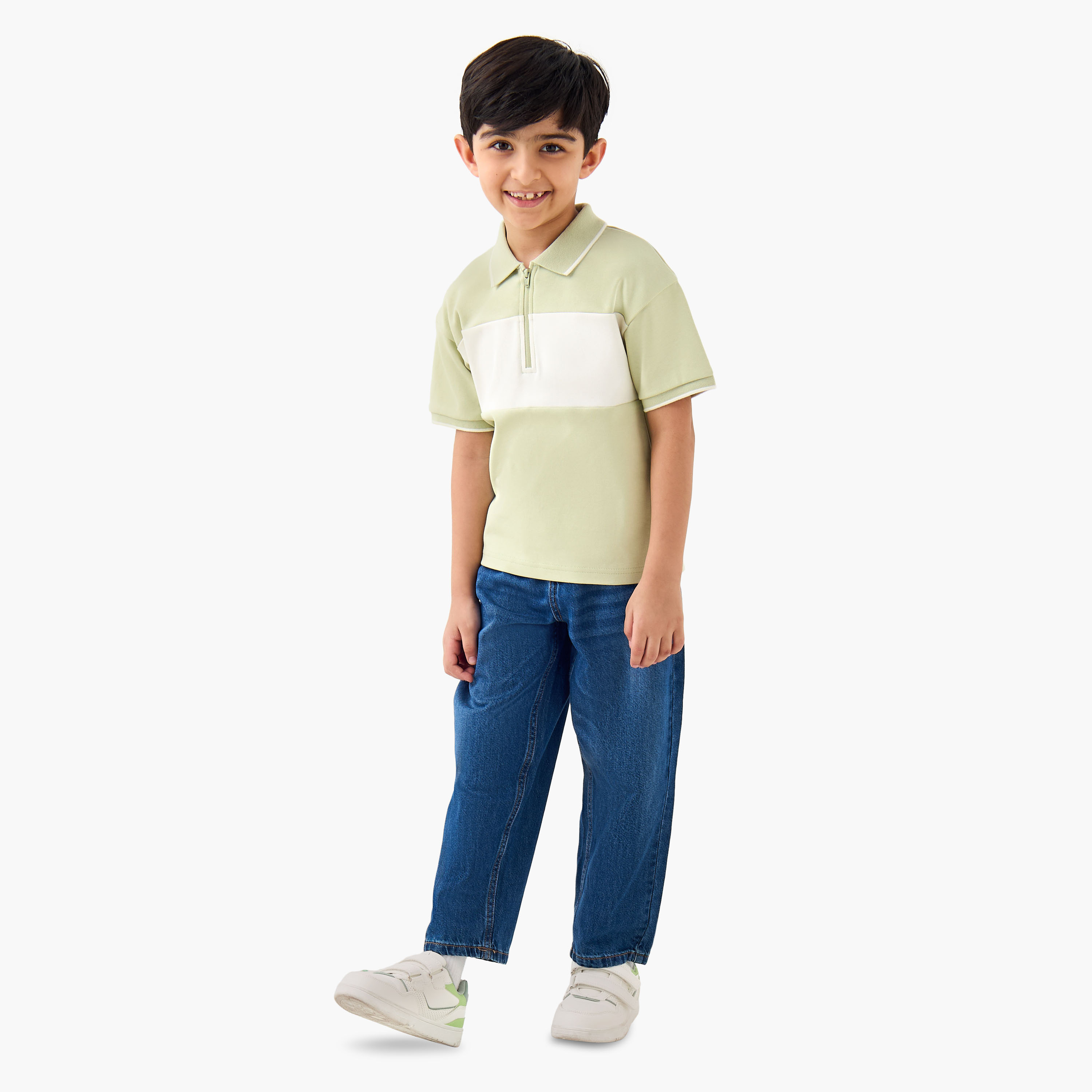 Juniors Collared Short Sleeves Polo T-shirt with Colourblock Design-boys-clothing-tshirtsandpolos-image-2