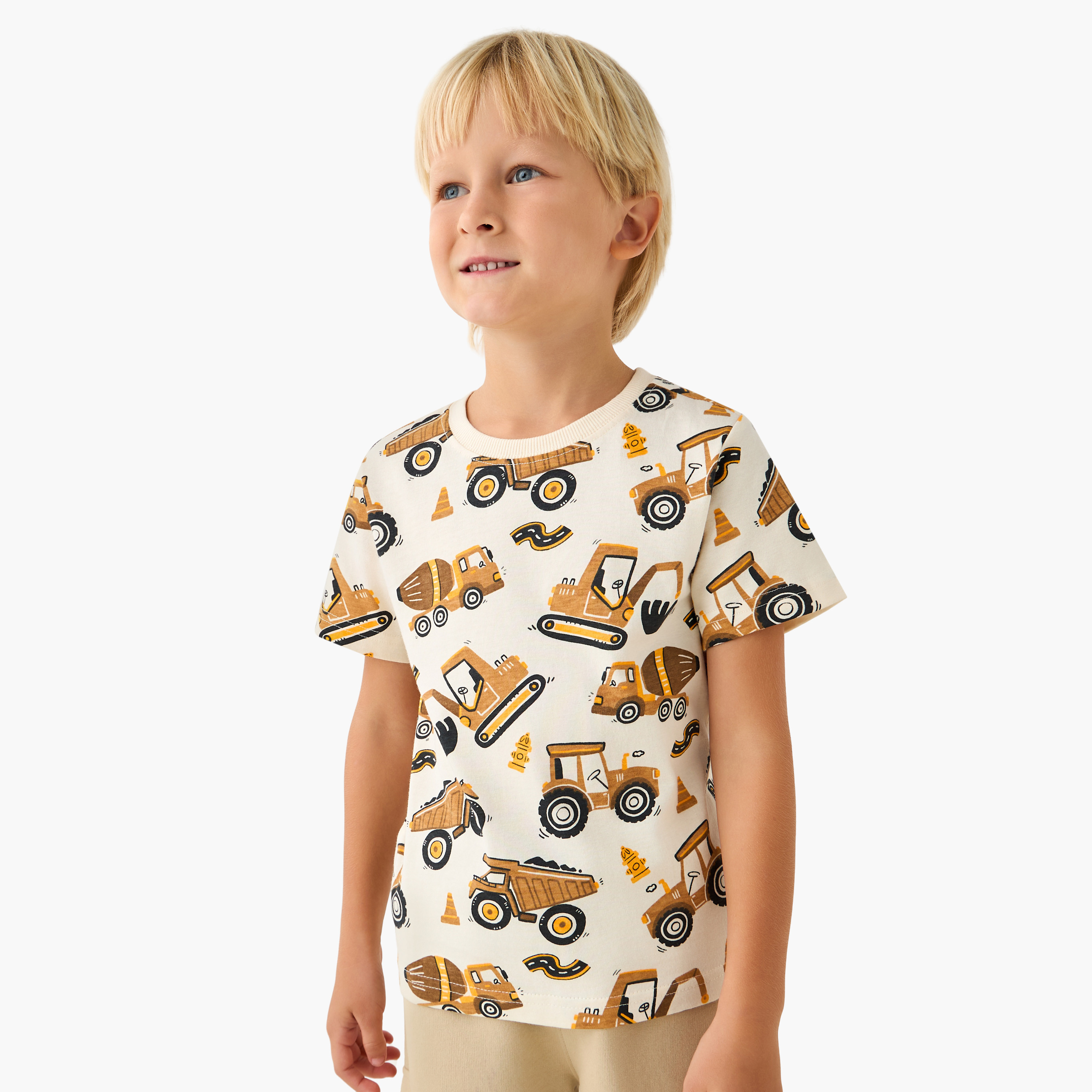 Juniors Crew Neck Short Sleeves T-shirt with Construction Print-boys-clothing-tshirtsandpolos-image-1