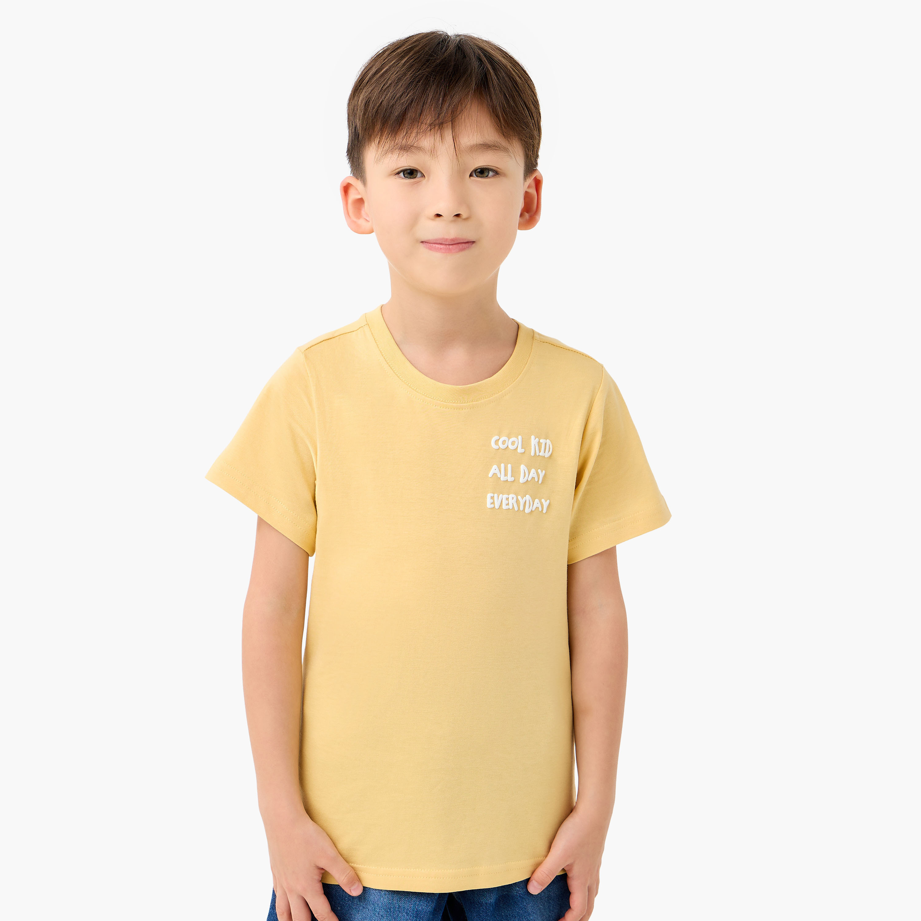 Juniors Boys Crew Neck T-shirt with Slogan Print - Cotton - Short Sleeves-boys-clothing-tshirtsandpolos-image-1