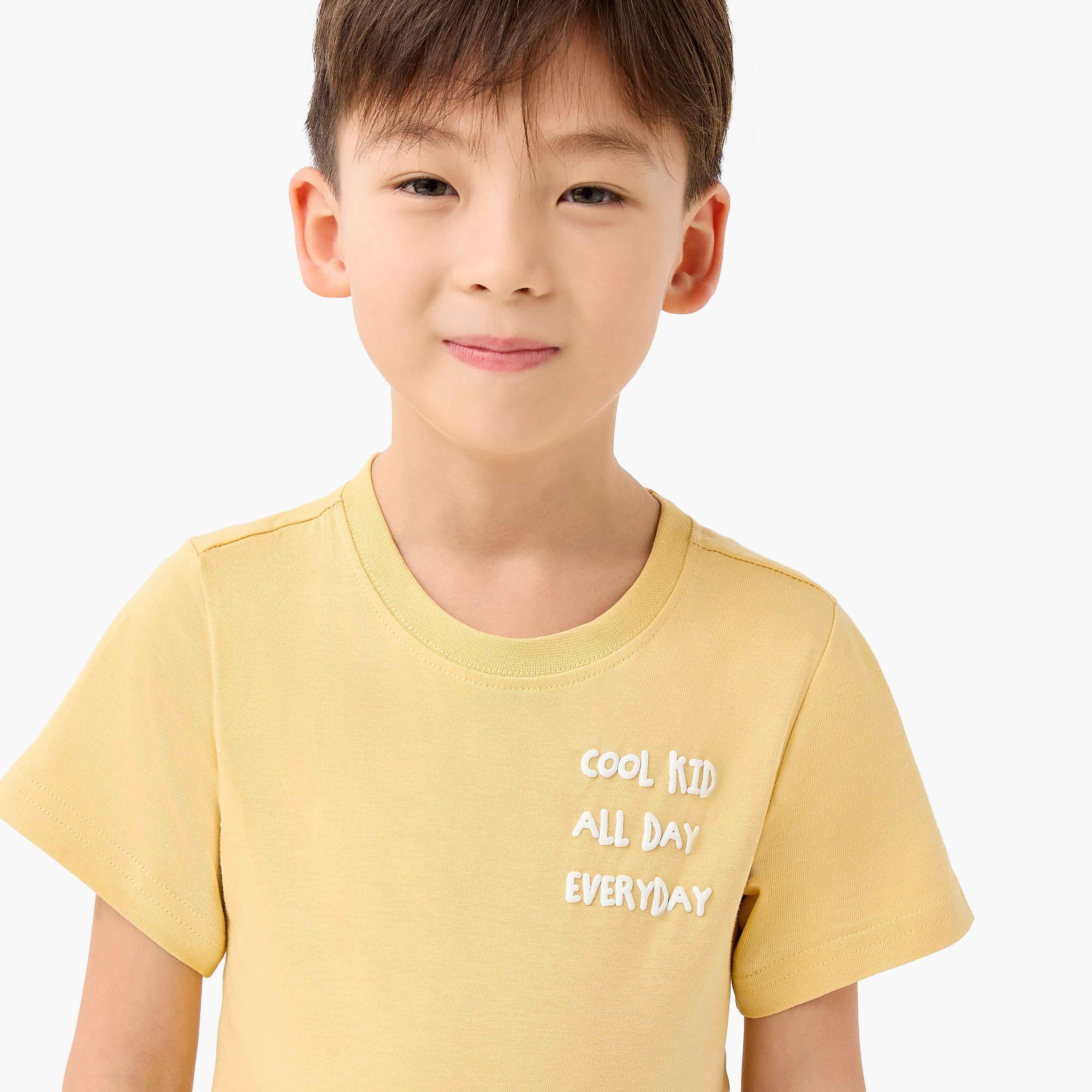 Juniors Boys Crew Neck T-shirt with Slogan Print - Cotton - Short Sleeves-boys-clothing-tshirtsandpolos-image-4