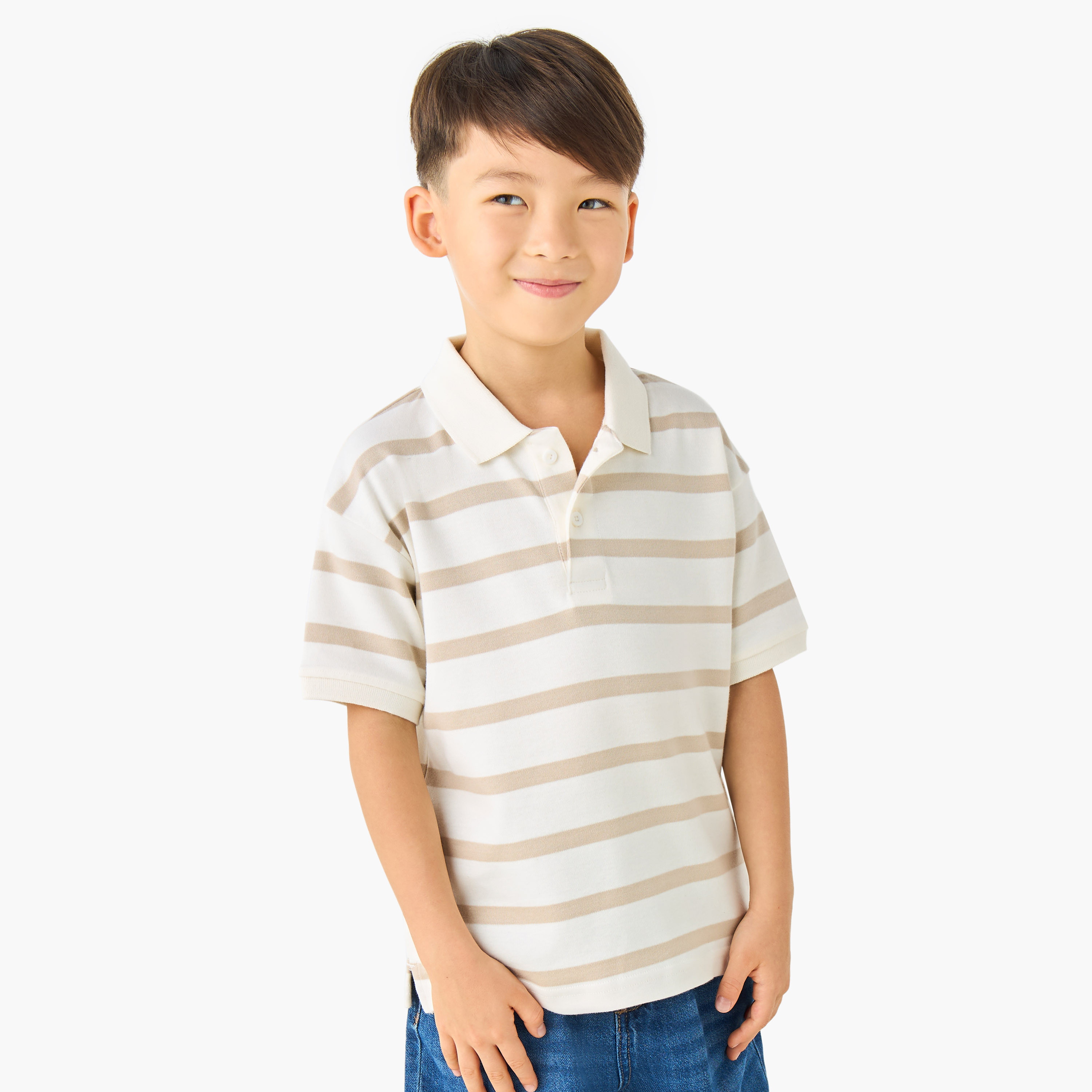 تيشيرت بولو مخطط بياقة عادية وأكمام قصيرة من جونيورز-boys-clothing-tshirtsandpolos-image-5