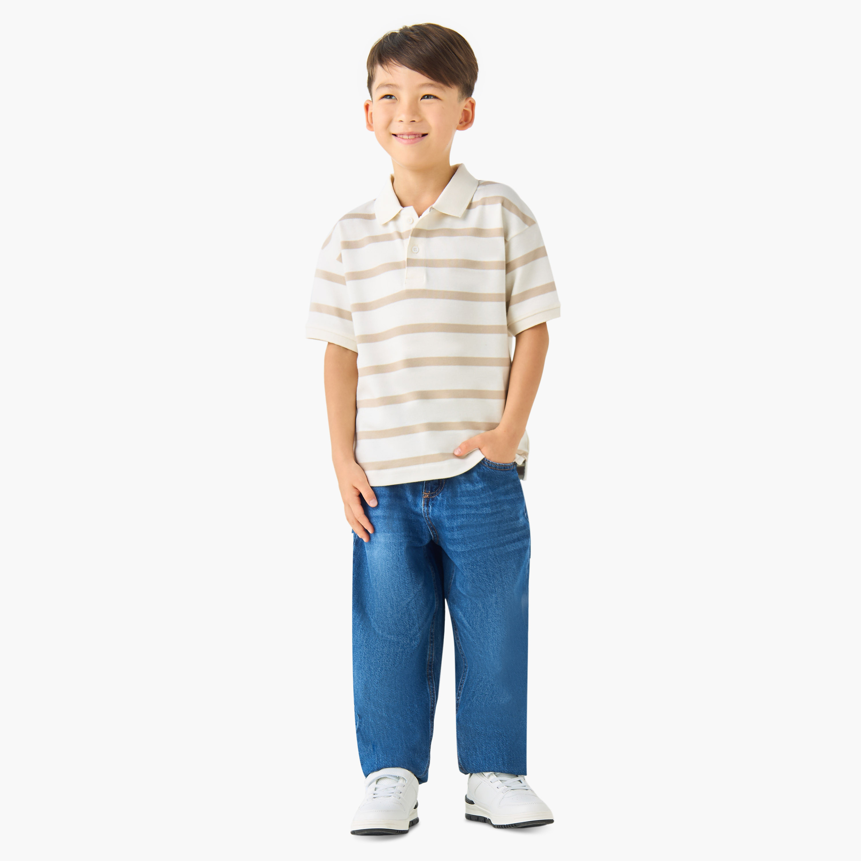 تيشيرت بولو مخطط بياقة عادية وأكمام قصيرة من جونيورز-boys-clothing-tshirtsandpolos-image-4