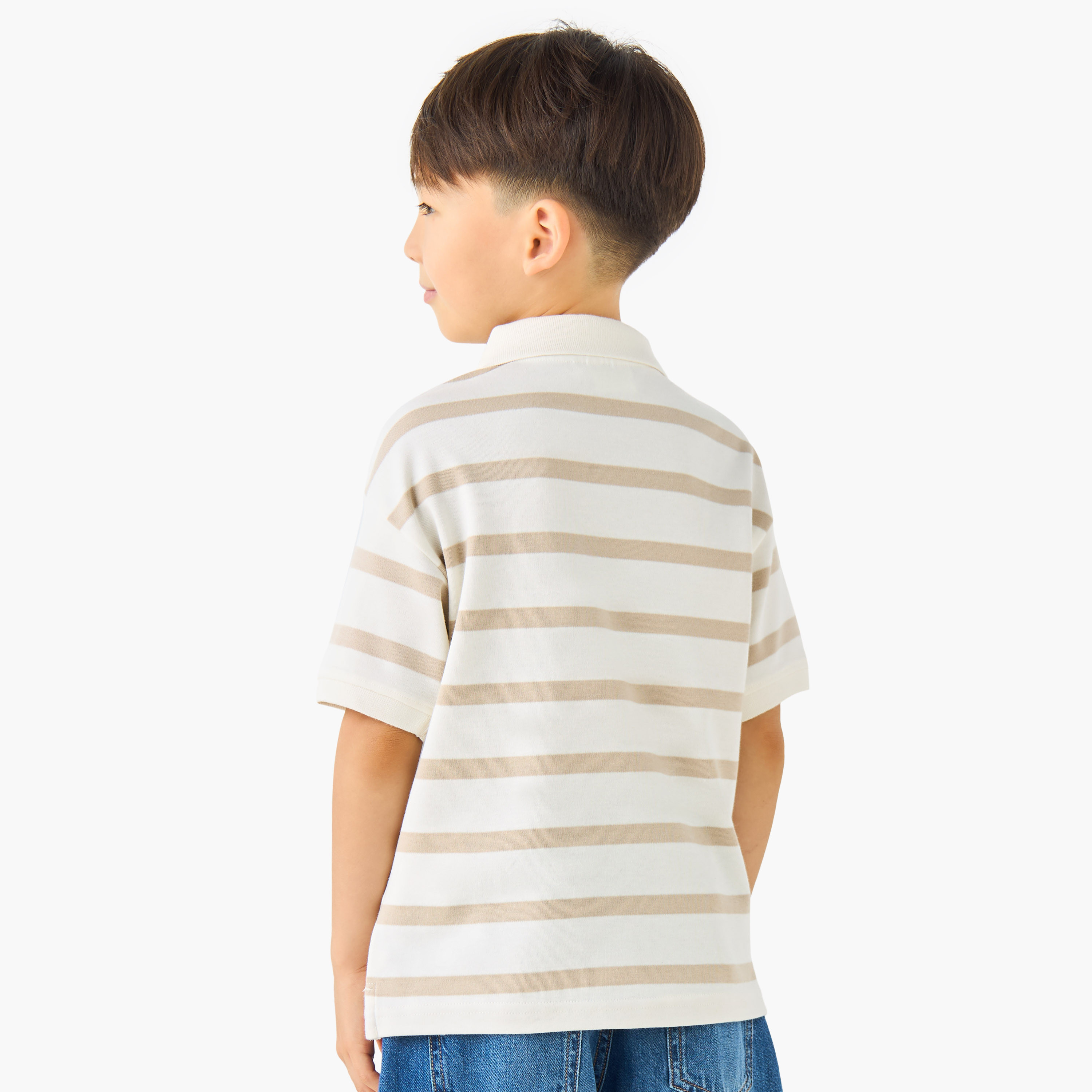 تيشيرت بولو مخطط بياقة عادية وأكمام قصيرة من جونيورز-boys-clothing-tshirtsandpolos-image-3