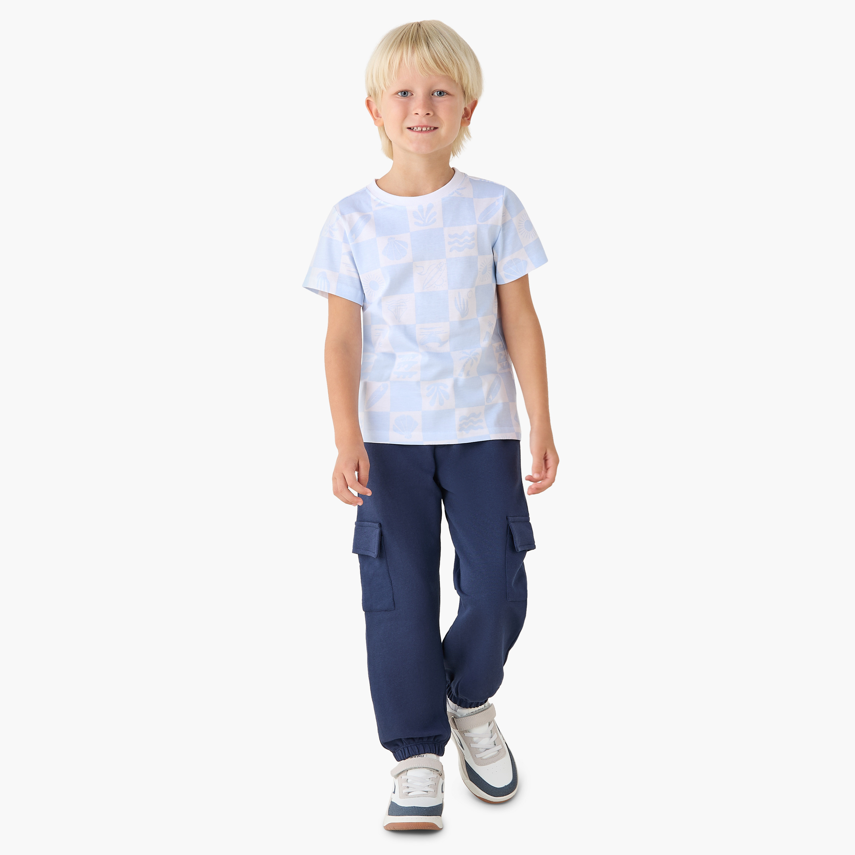 Juniors Crew Neck Short Sleeves T-shirt with Checked Print-boys-clothing-tshirtsandpolos-image-2