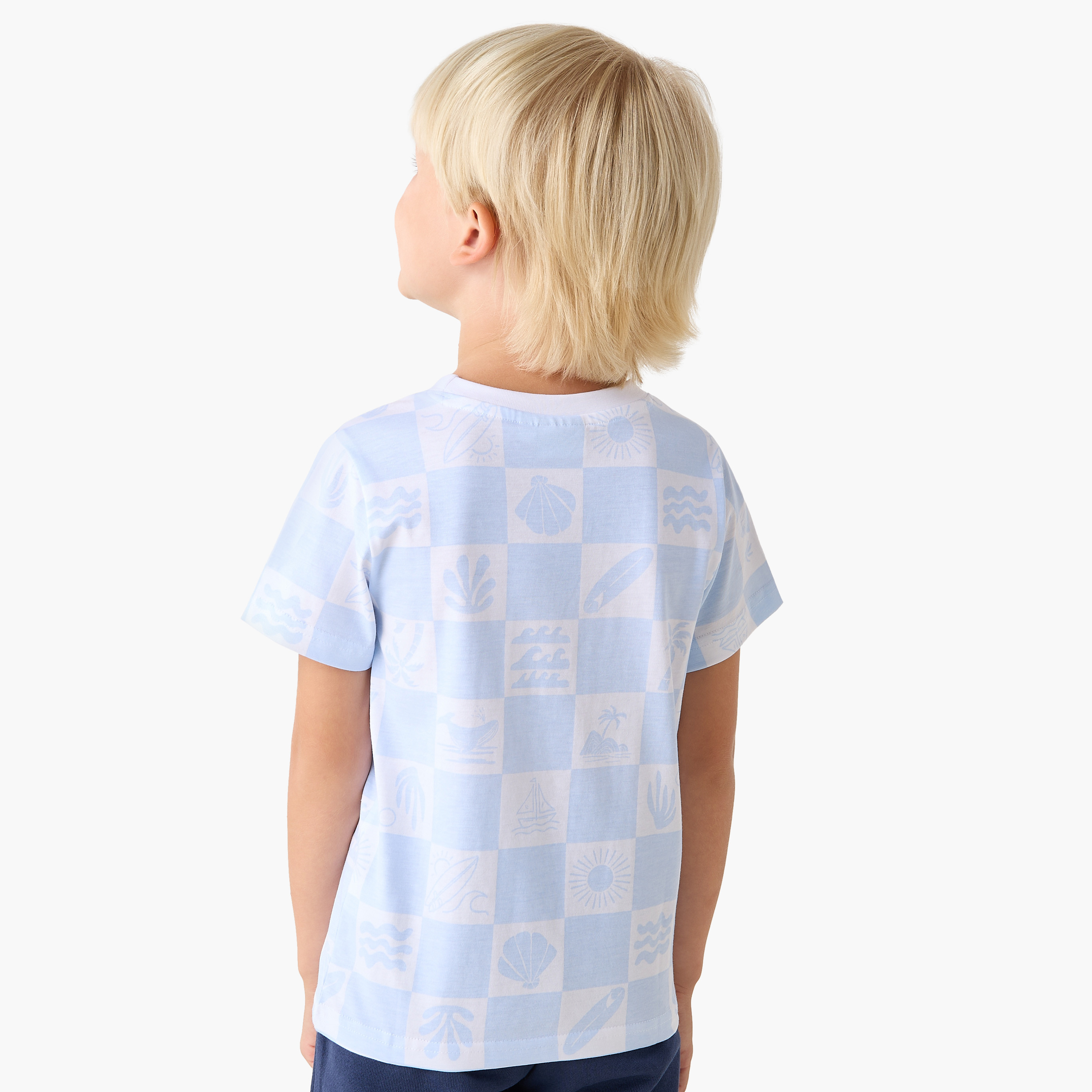 Juniors Crew Neck Short Sleeves T-shirt with Checked Print-boys-clothing-tshirtsandpolos-image-3