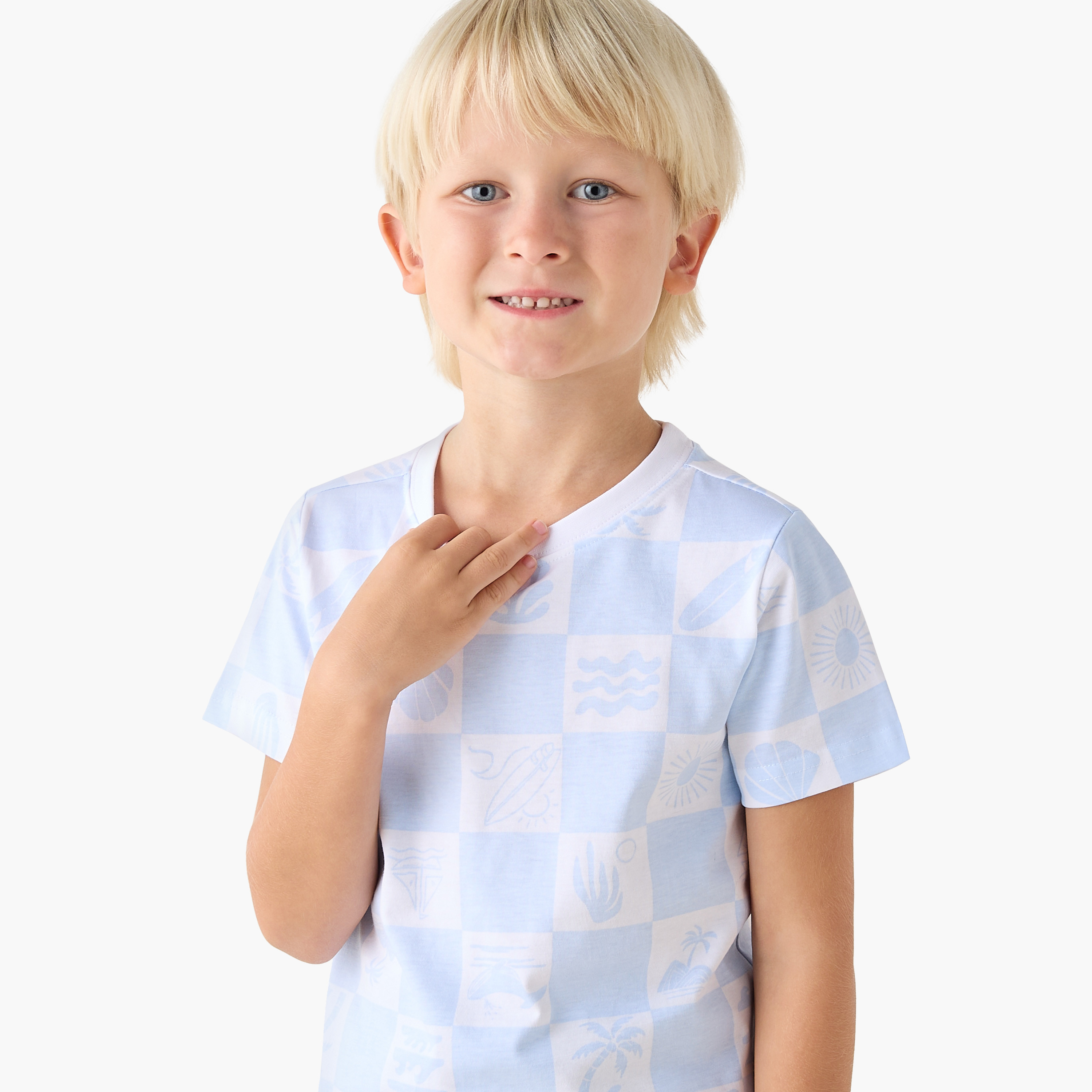 Juniors Crew Neck Short Sleeves T-shirt with Checked Print-boys-clothing-tshirtsandpolos-image-4