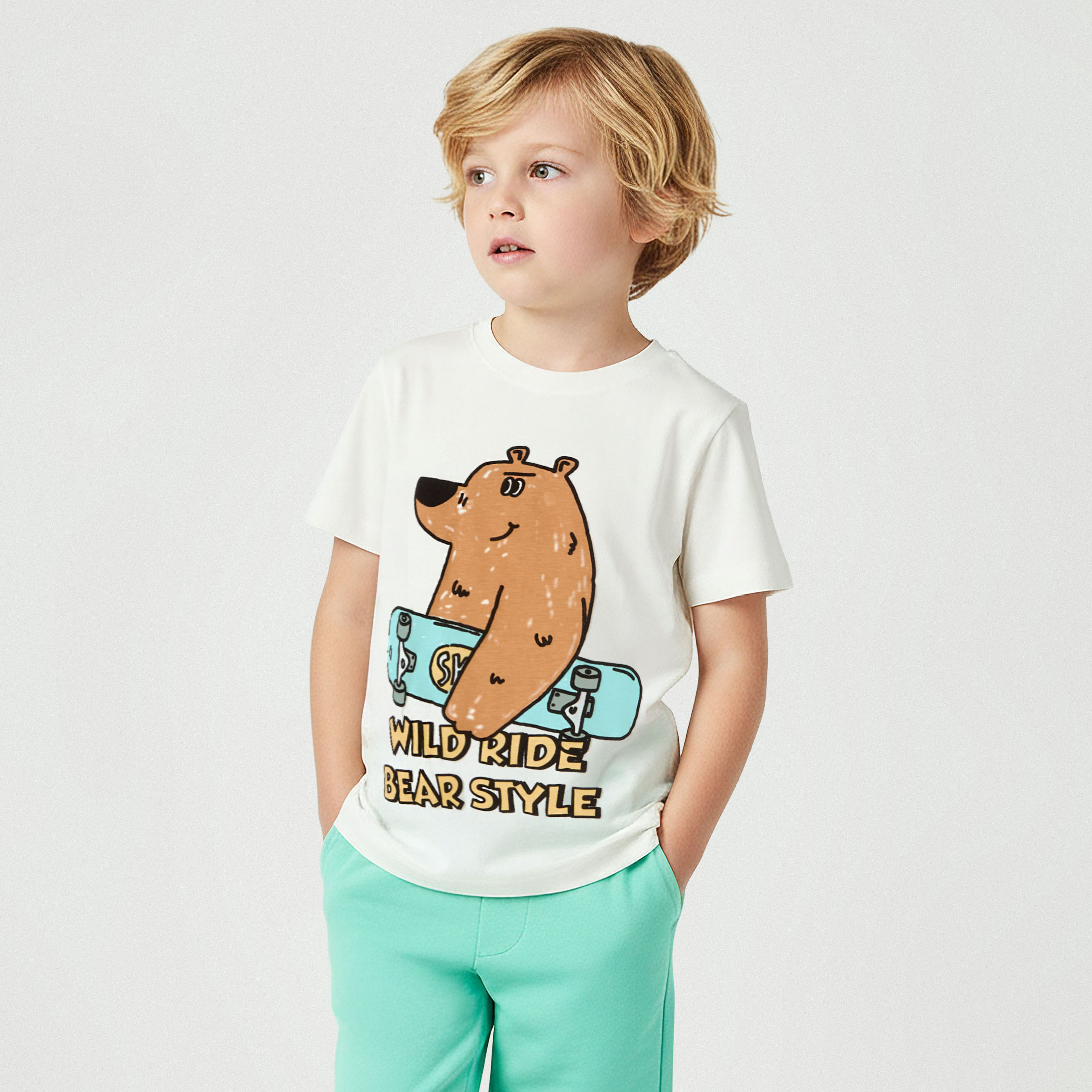 Juniors Crew Neck Short Sleeves T-shirt with Bear Skateboard Print-boys-clothing-tshirtsandpolos-image-1