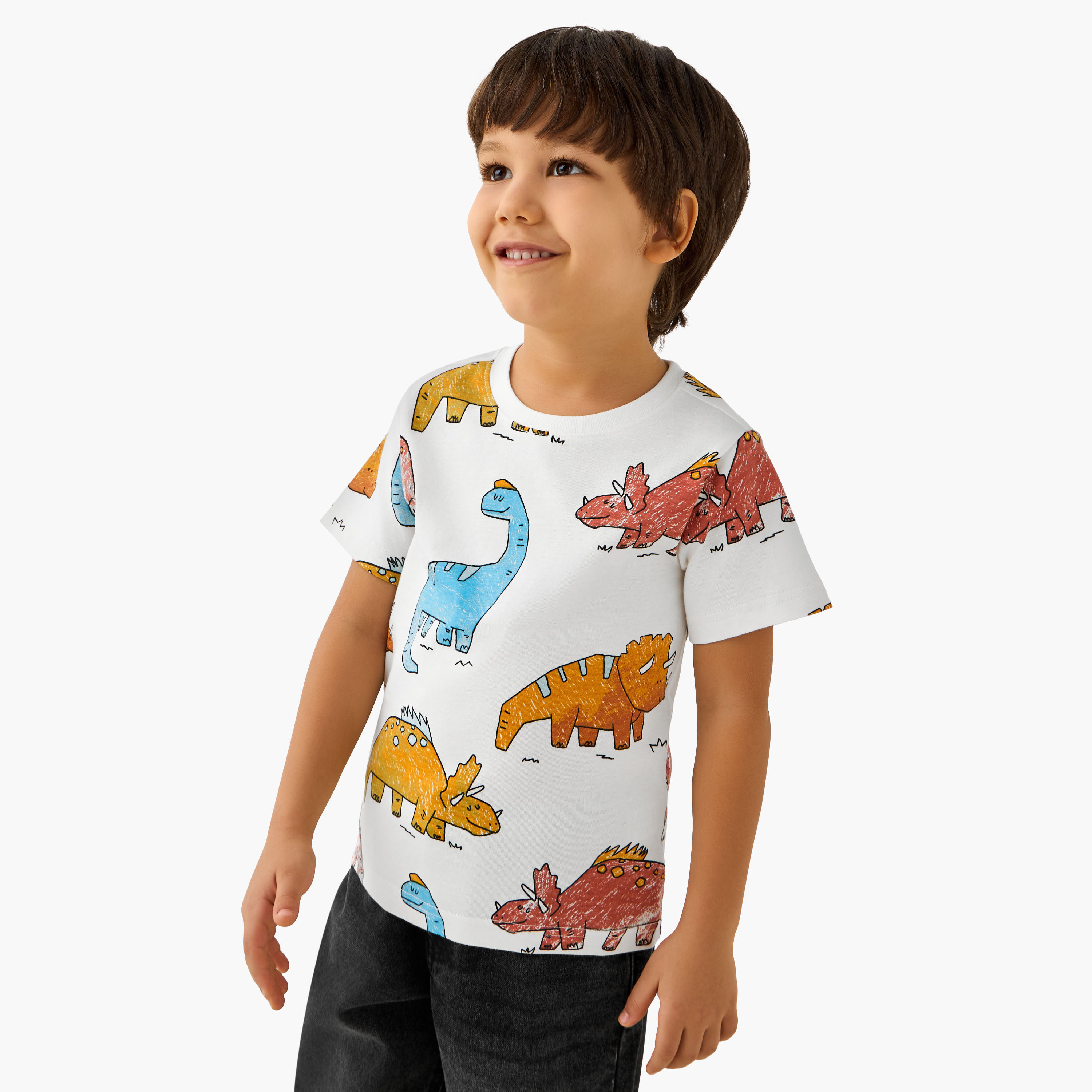 Juniors Crew Neck Short Sleeve T-shirt with Dinosaur Print-boys-clothing-tshirtsandpolos-image-1