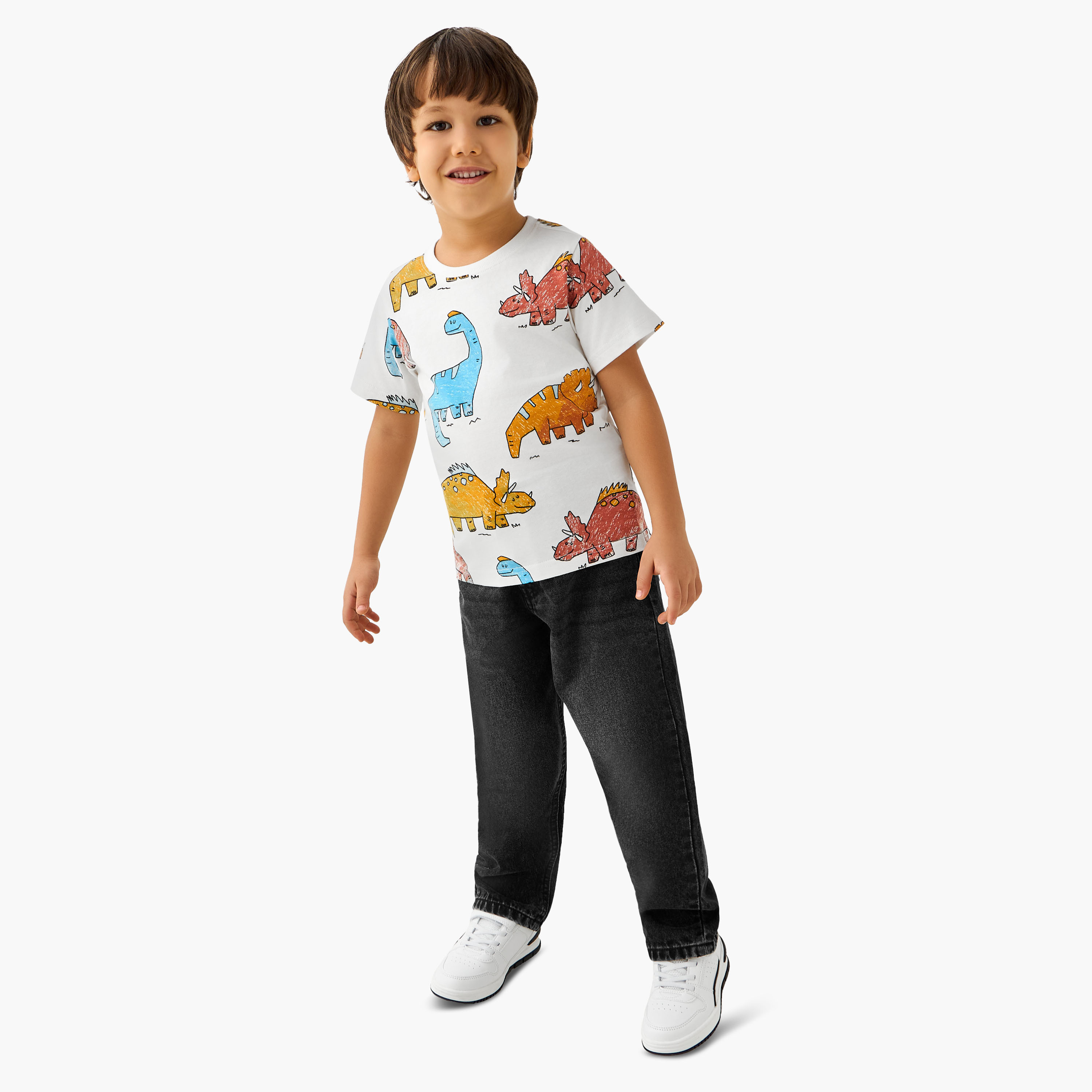 Juniors Crew Neck Short Sleeve T-shirt with Dinosaur Print-boys-clothing-tshirtsandpolos-image-2