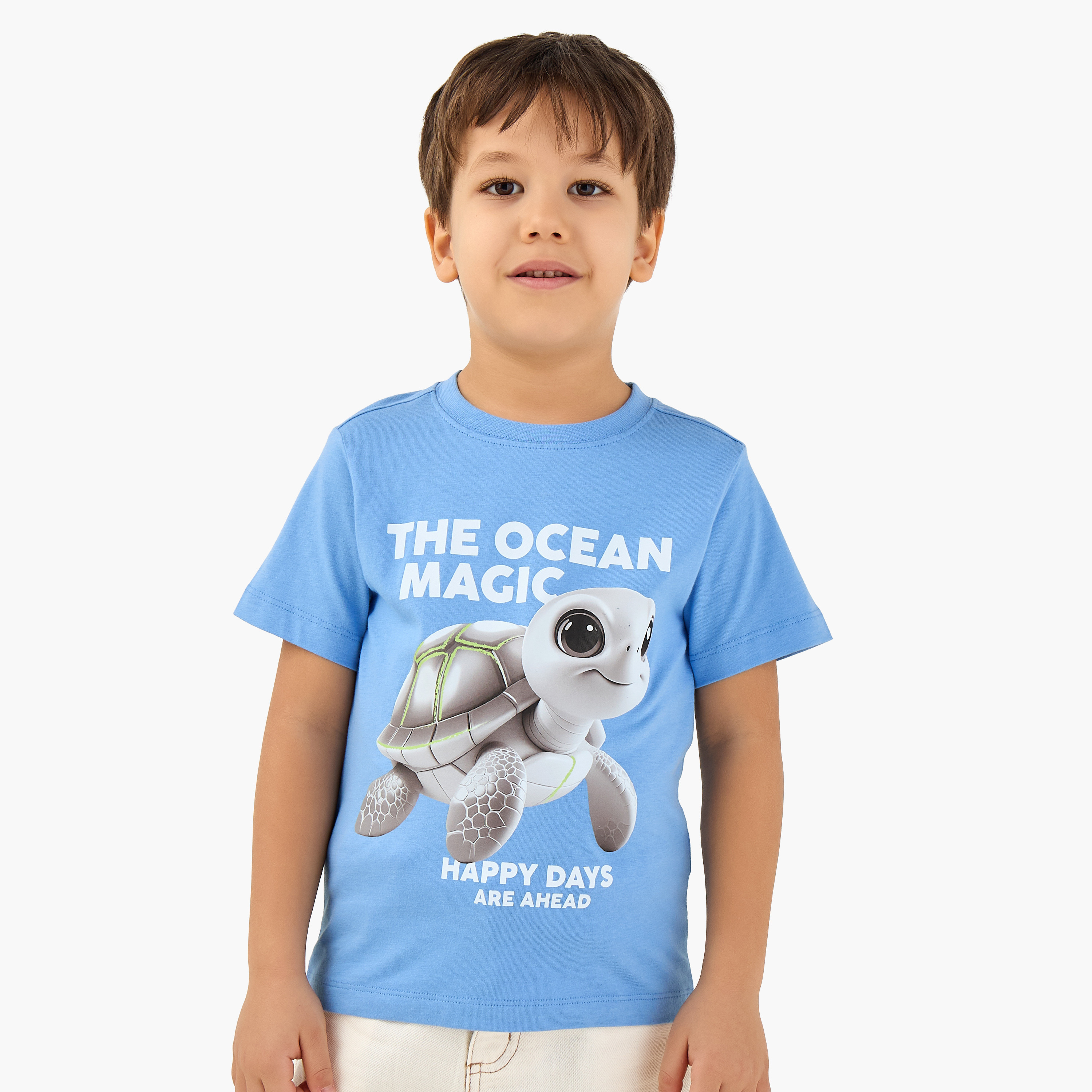 Juniors Crew Neck Short Sleeves T-shirt with Turtle Graphic Print-boys-clothing-tshirtsandpolos-image-1