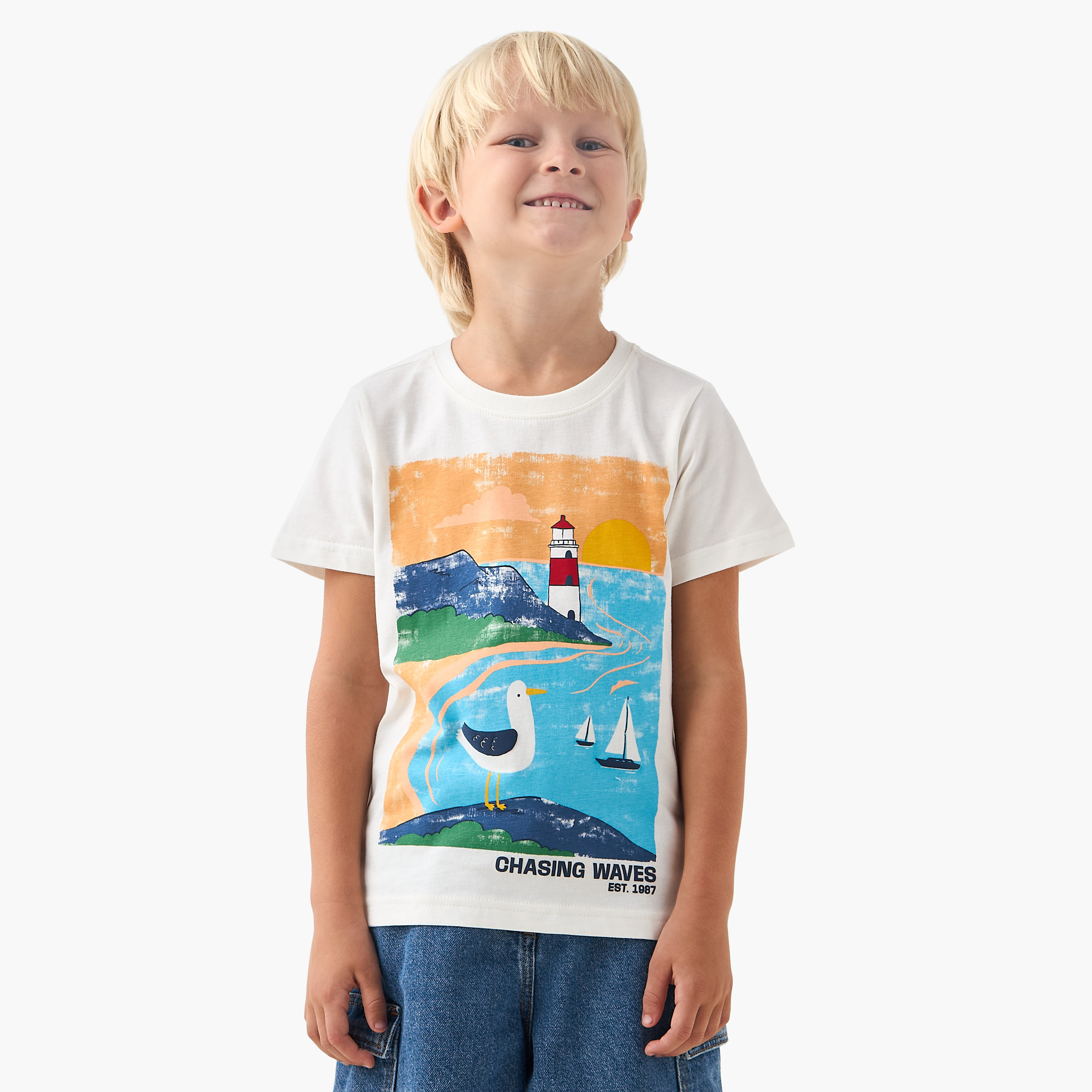 Juniors Crew Neck Short Sleeves T-shirt with Graphic Print-boys-clothing-tshirtsandpolos-image-1