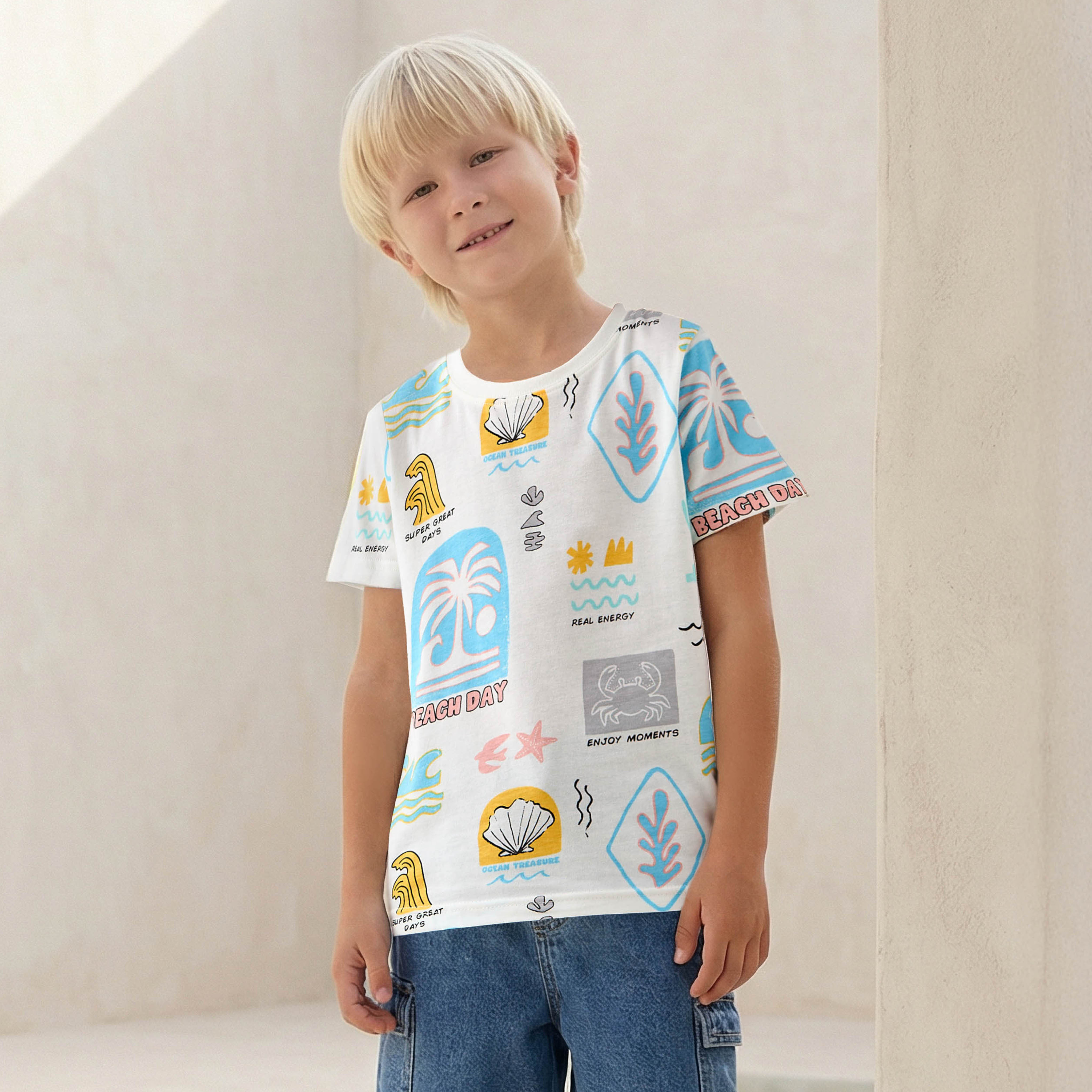 Juniors Round Neck Short Sleeves T-shirt with Graphic Print-boys-clothing-tshirtsandpolos-image-1