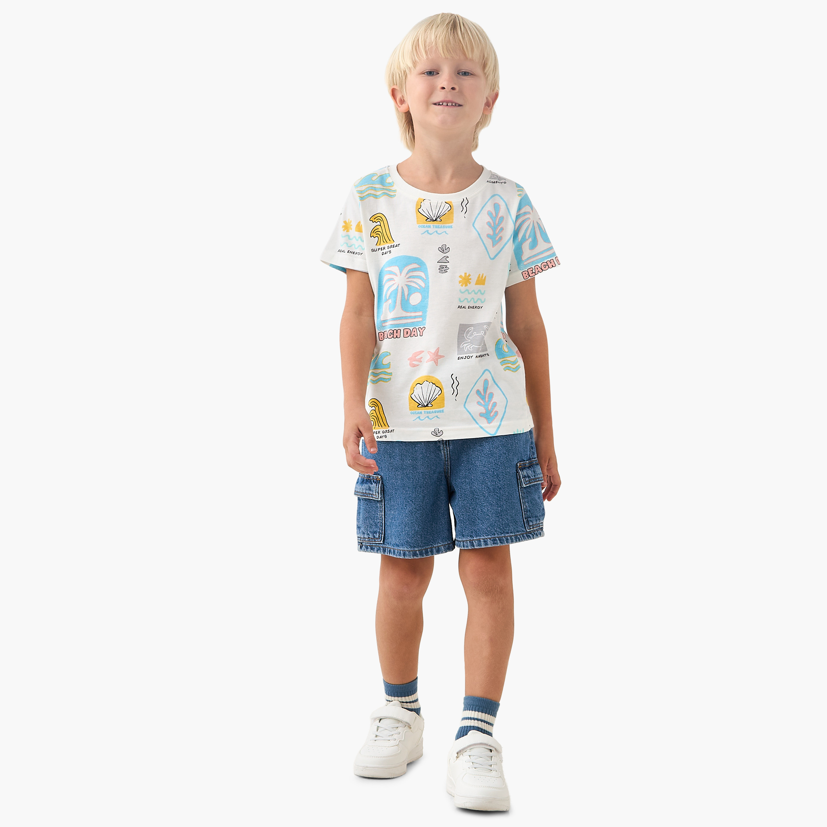 Juniors Round Neck Short Sleeves T-shirt with Graphic Print-boys-clothing-tshirtsandpolos-image-2