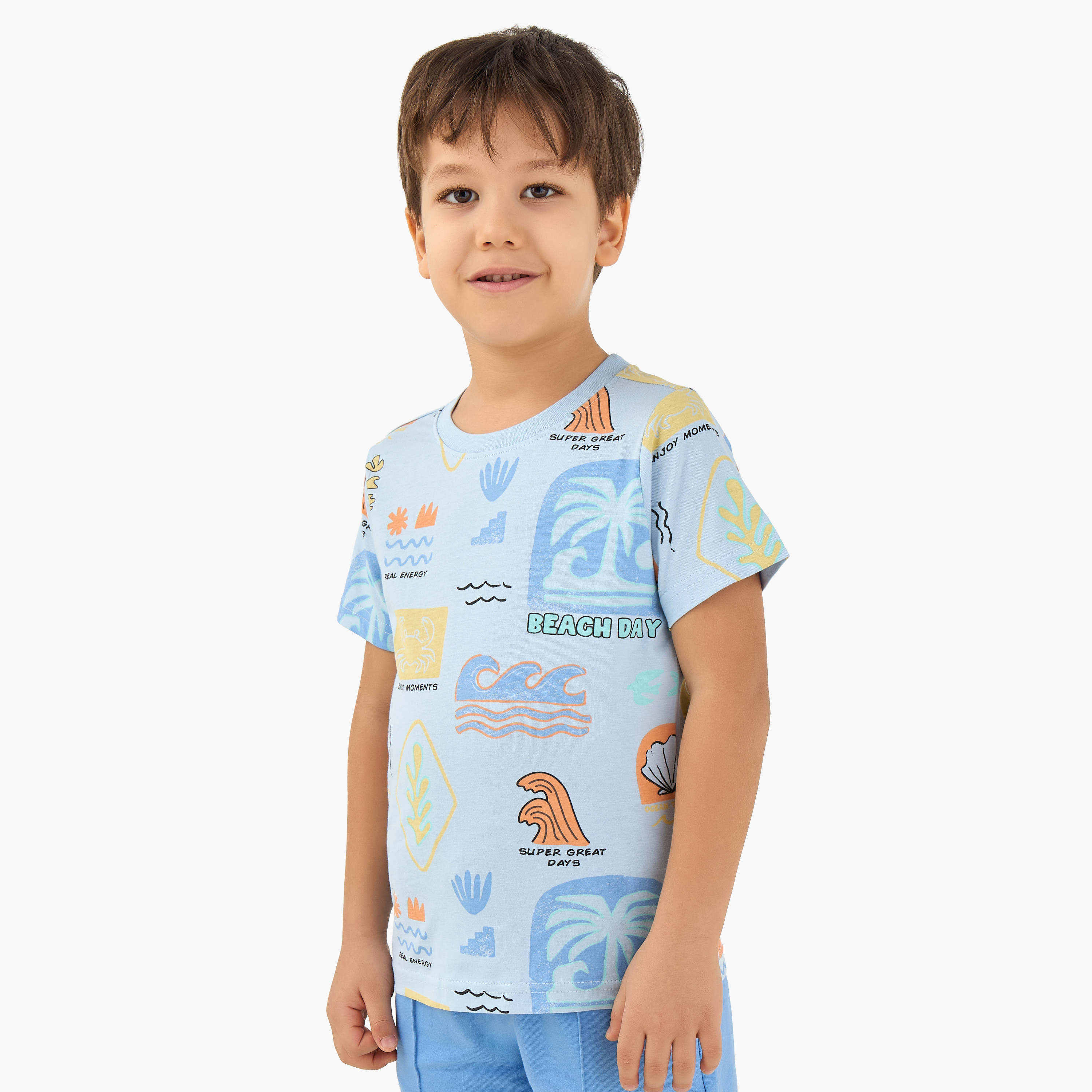 Juniors Crew Neck Short Sleeves T-shirt with Beach Print-boys-clothing-tshirtsandpolos-image-1