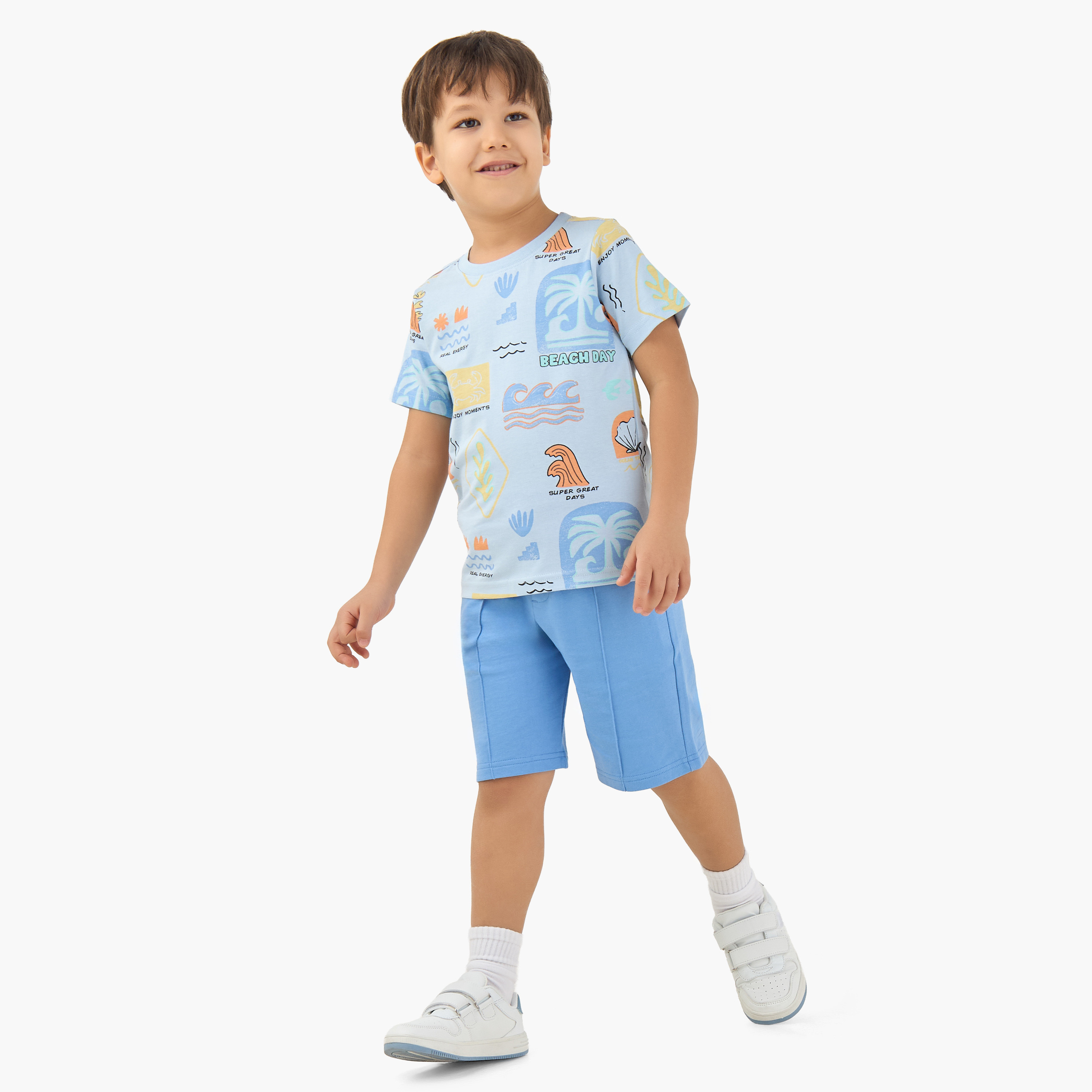 Juniors Crew Neck Short Sleeves T-shirt with Beach Print-boys-clothing-tshirtsandpolos-image-2