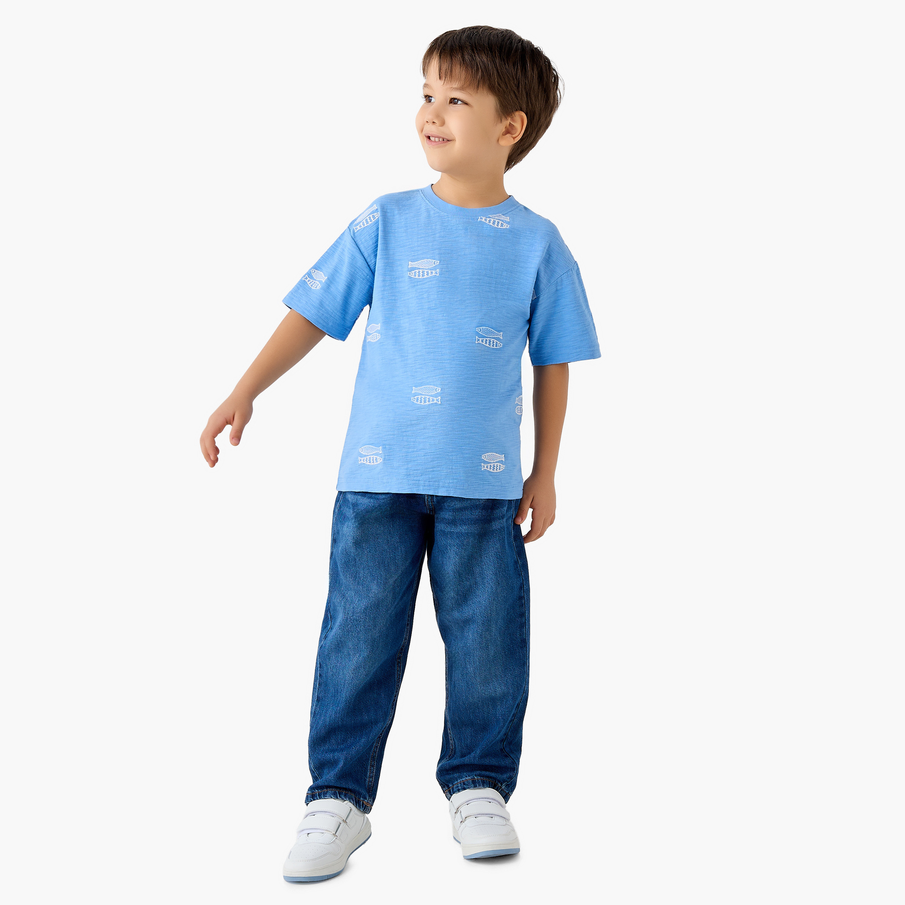 Juniors Crew Neck Short Sleeves T-shirt with Fish Embroidery-boys-clothing-tshirtsandpolos-image-2