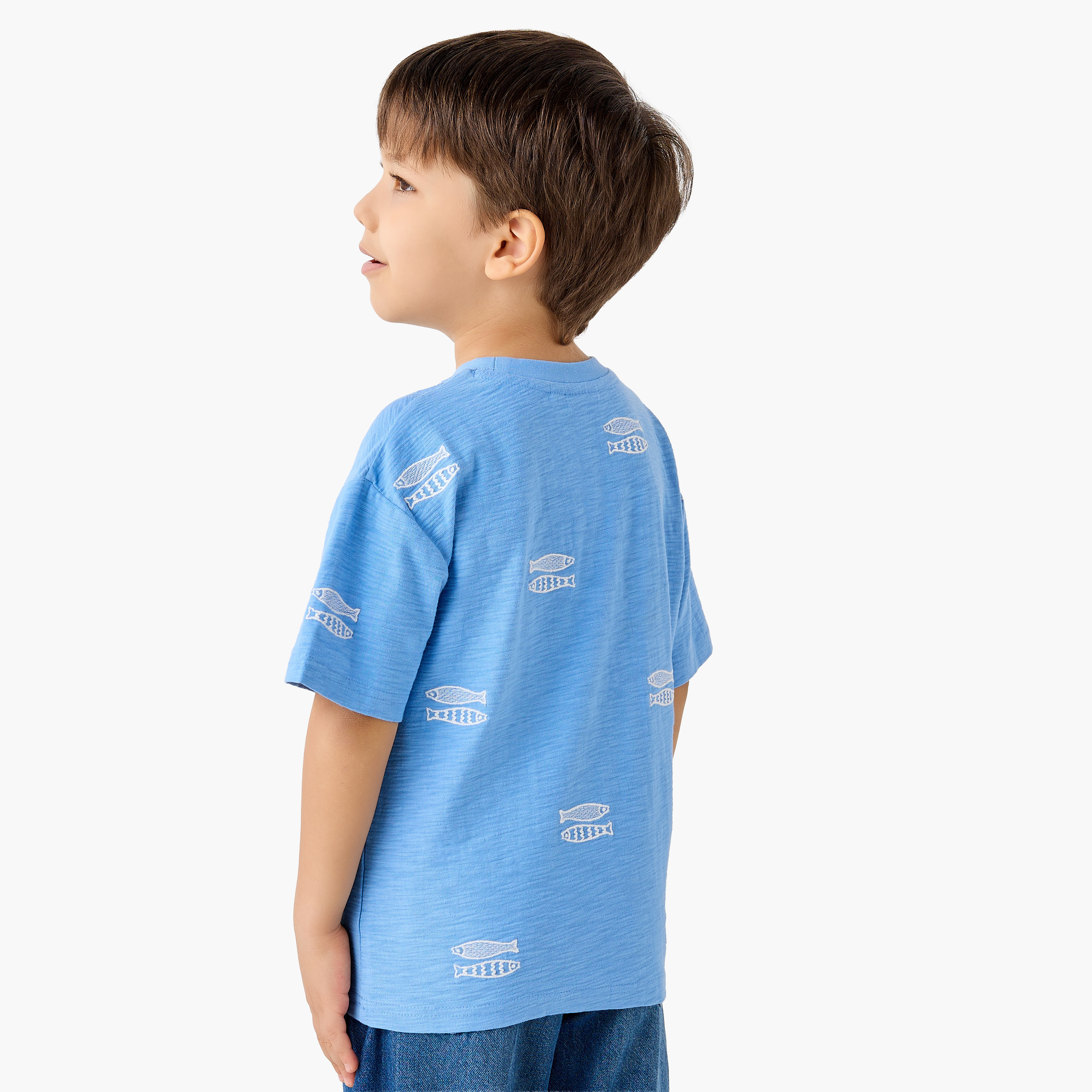 Juniors Crew Neck Short Sleeves T-shirt with Fish Embroidery-boys-clothing-tshirtsandpolos-image-3