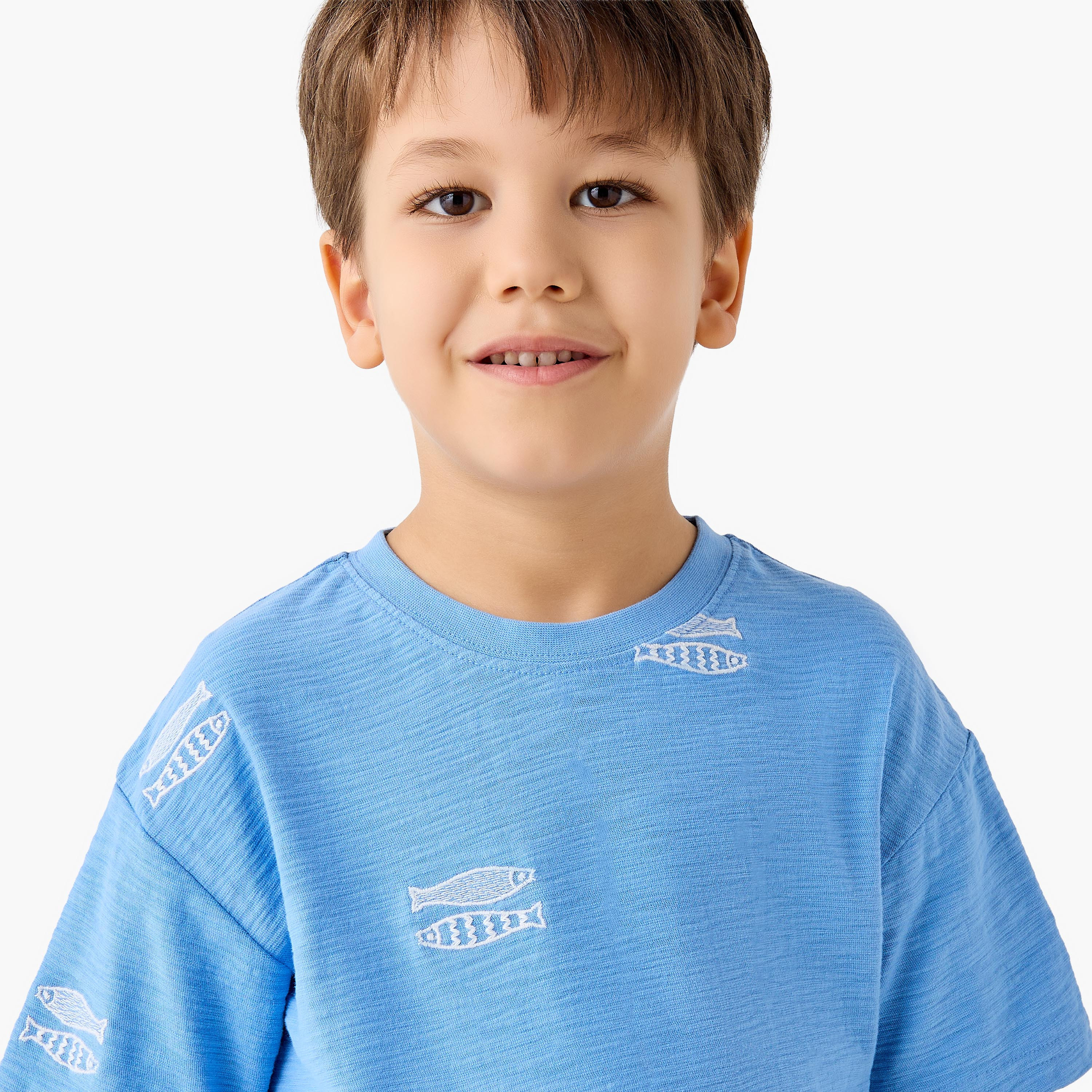 Juniors Crew Neck Short Sleeves T-shirt with Fish Embroidery-boys-clothing-tshirtsandpolos-image-4