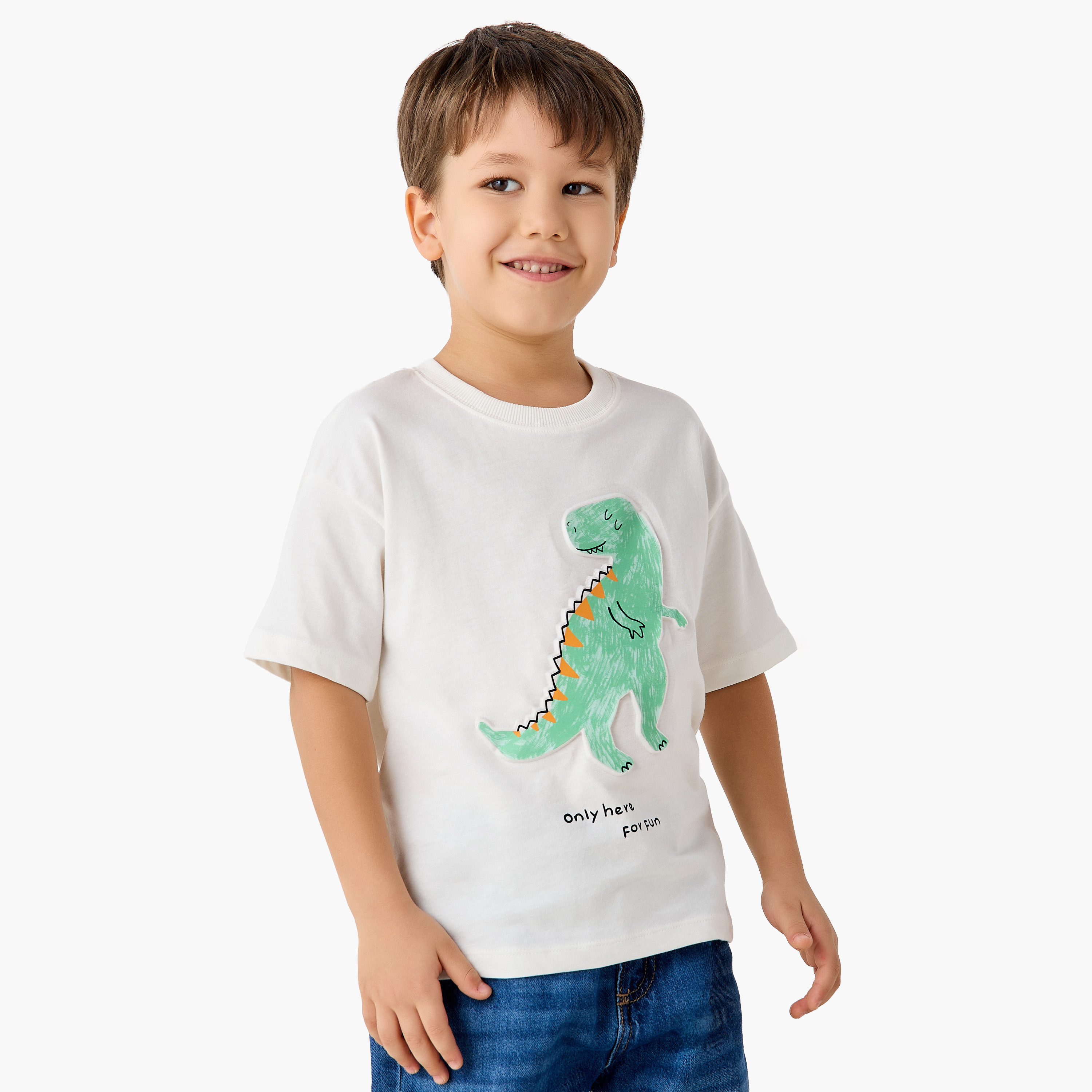 Juniors Crew Neck Short Sleeves T-shirt with Dinosaur Embossed-boys-clothing-tshirtsandpolos-image-1