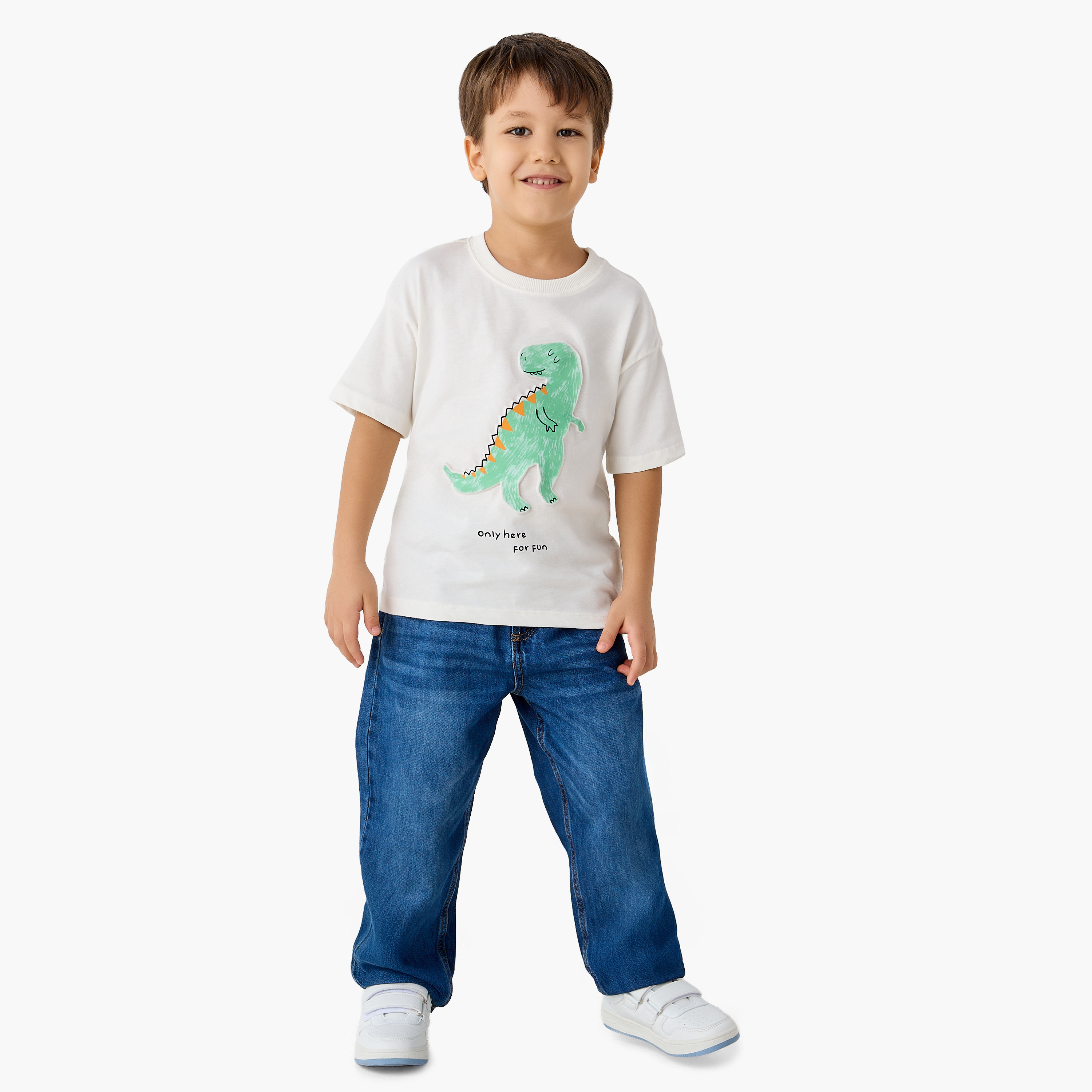 Juniors Crew Neck Short Sleeves T-shirt with Dinosaur Embossed-boys-clothing-tshirtsandpolos-image-2