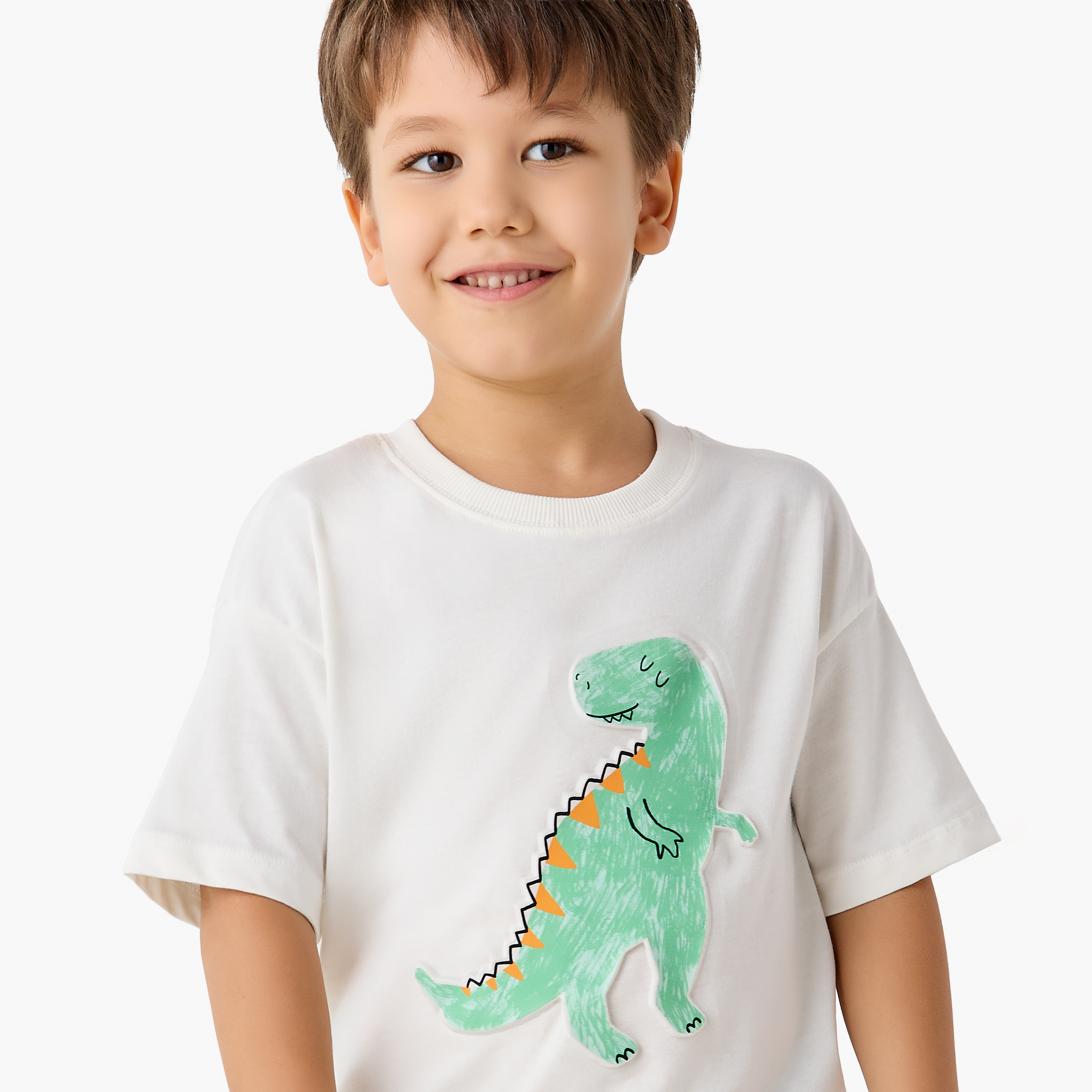 Juniors Crew Neck Short Sleeves T-shirt with Dinosaur Embossed-boys-clothing-tshirtsandpolos-image-4