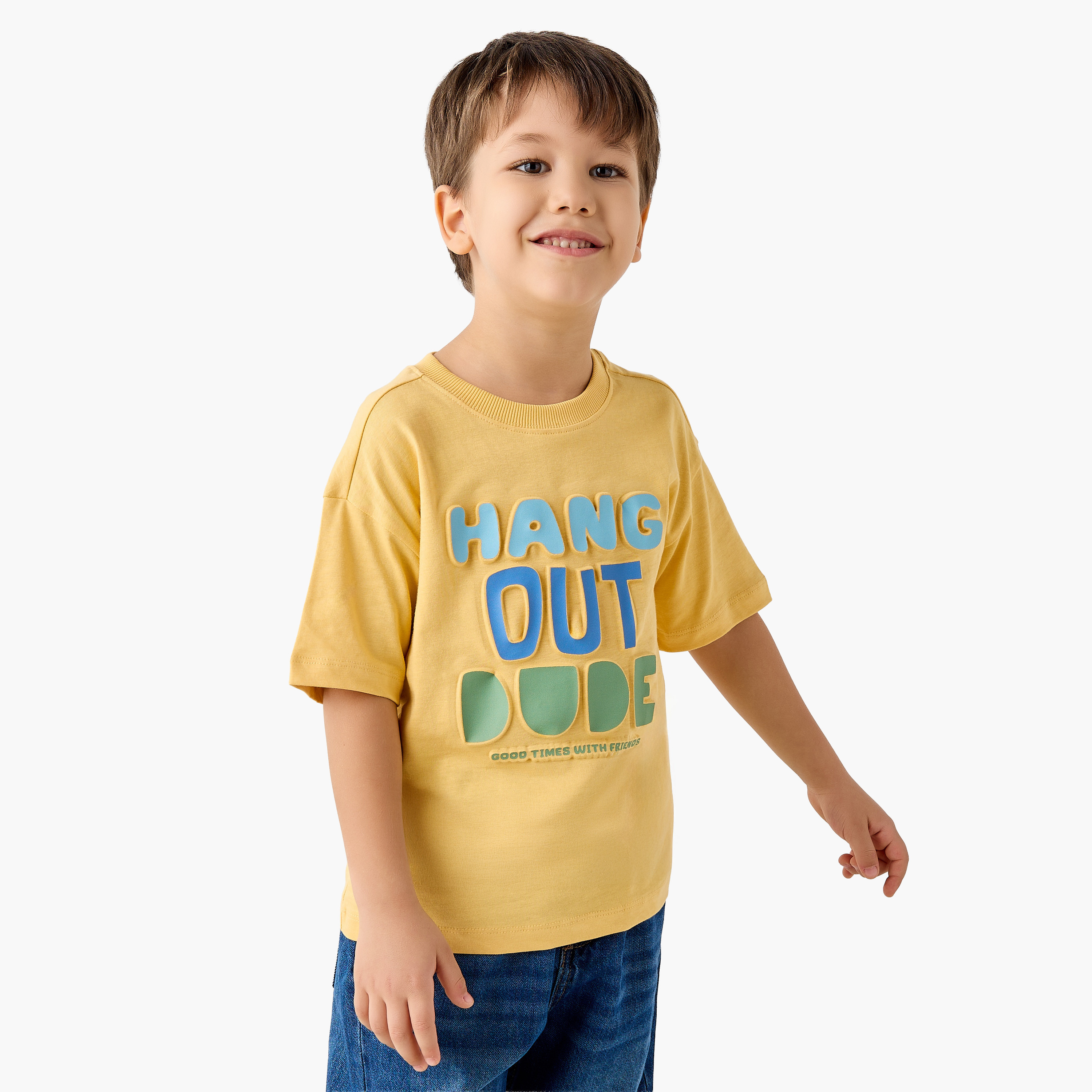 Juniors Crew Neck Short Sleeves T-shirt with Slogan Embossed-boys-clothing-tshirtsandpolos-image-1