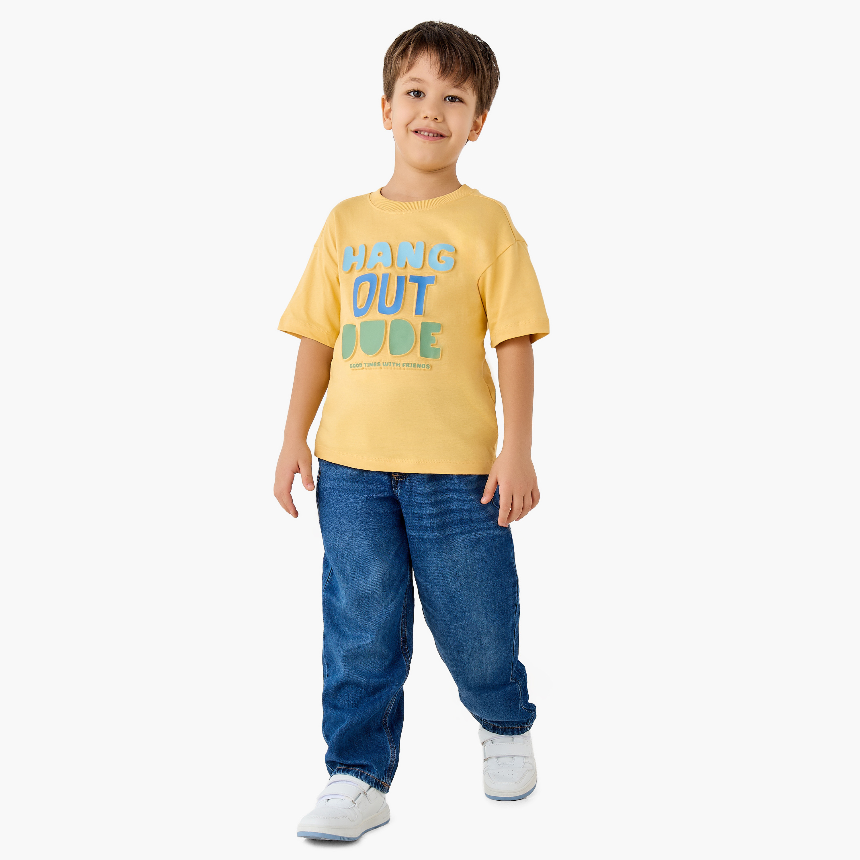 Juniors Crew Neck Short Sleeves T-shirt with Slogan Embossed-boys-clothing-tshirtsandpolos-image-2