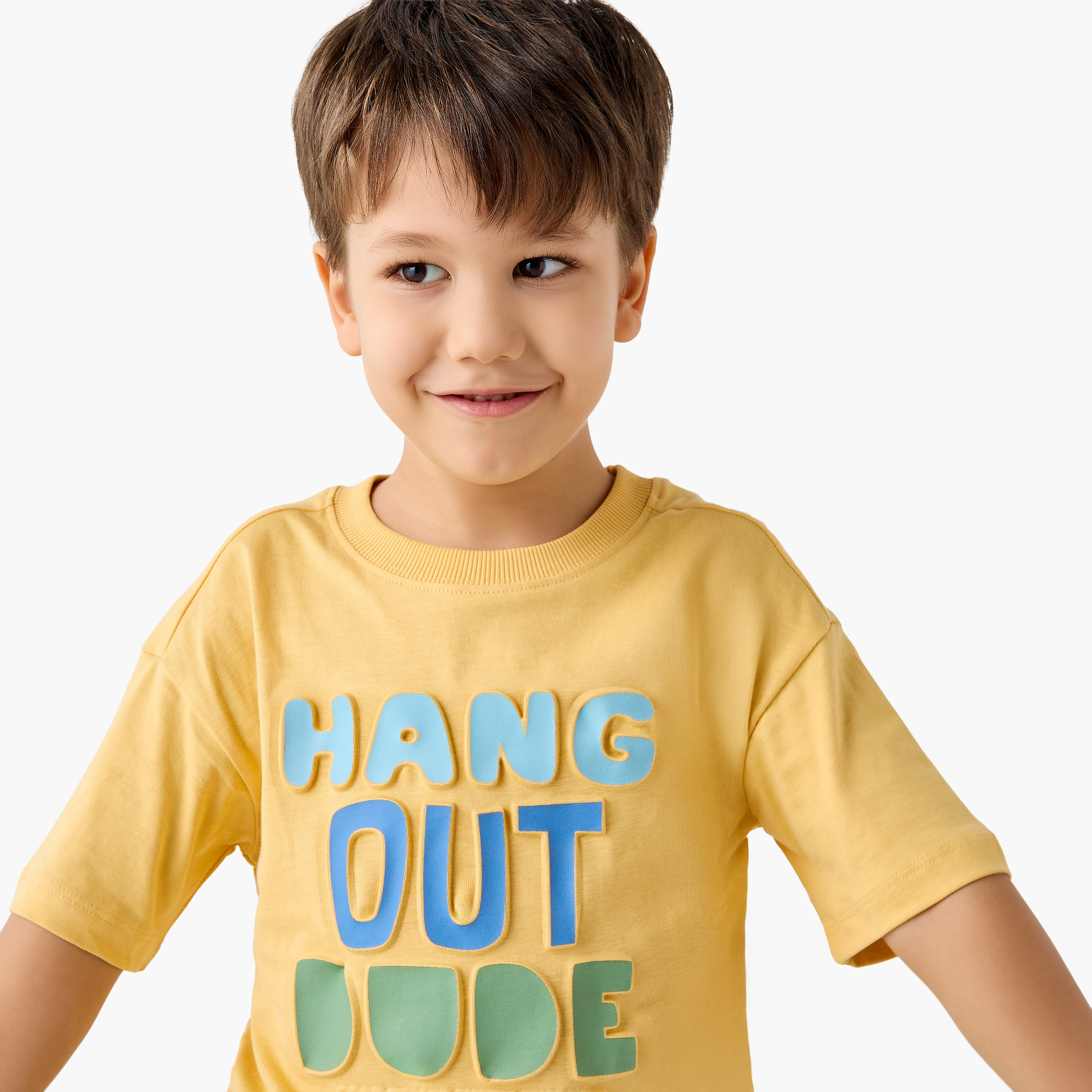 Juniors Crew Neck Short Sleeves T-shirt with Slogan Embossed-boys-clothing-tshirtsandpolos-image-4