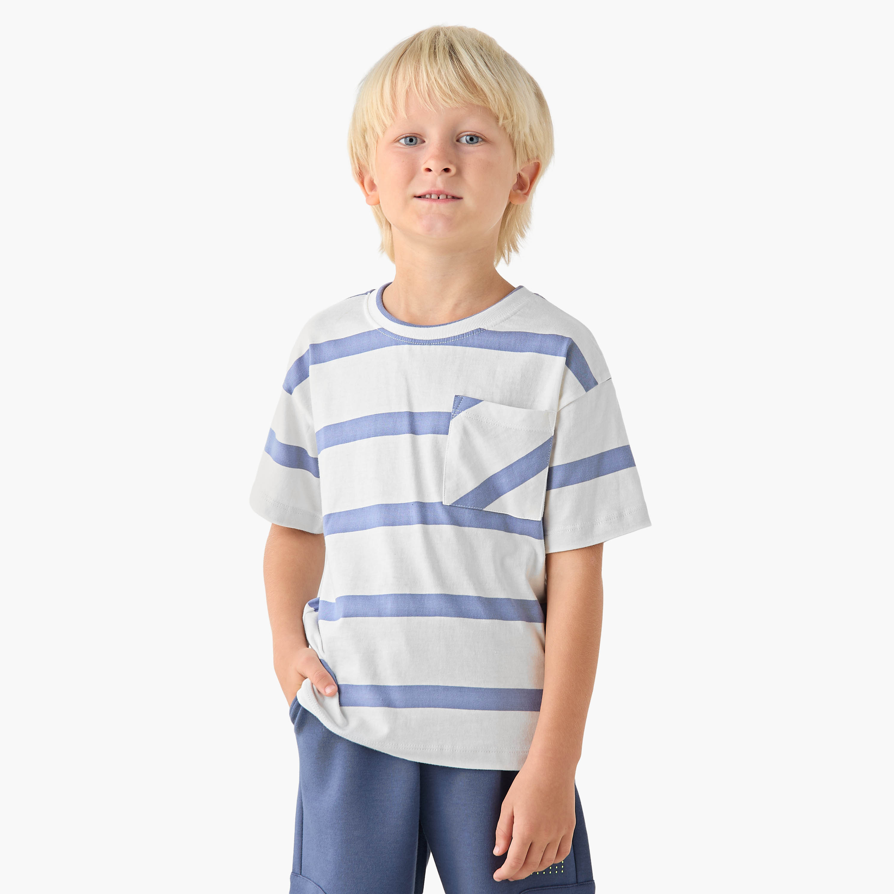 Juniors Crew Neck Short Sleeves T-shirt with Stripes-boys-clothing-tshirtsandpolos-image-1