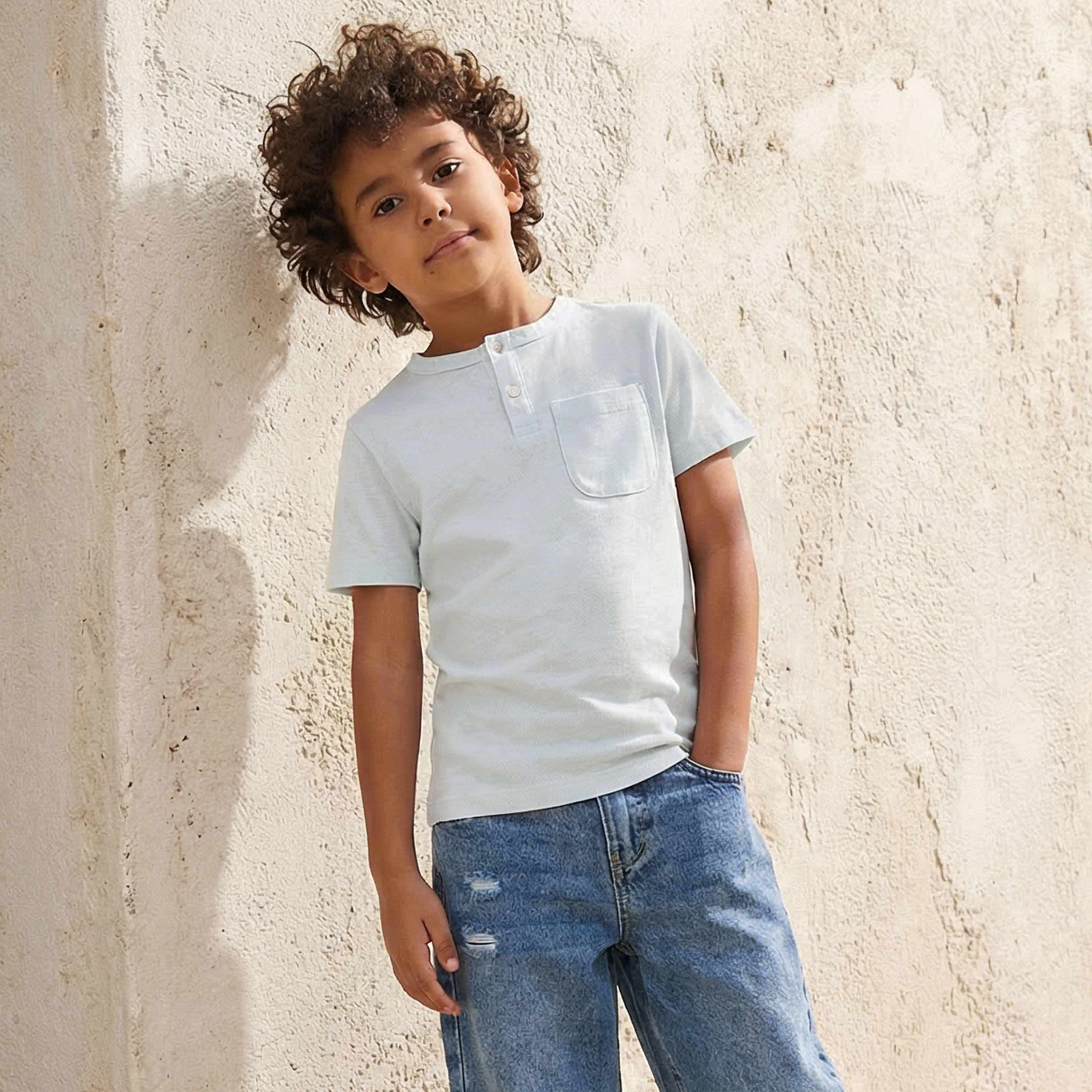 Juniors Henley Neck Short Sleeves T-shirt with Button Placket-boys-clothing-tshirtsandpolos-image-1