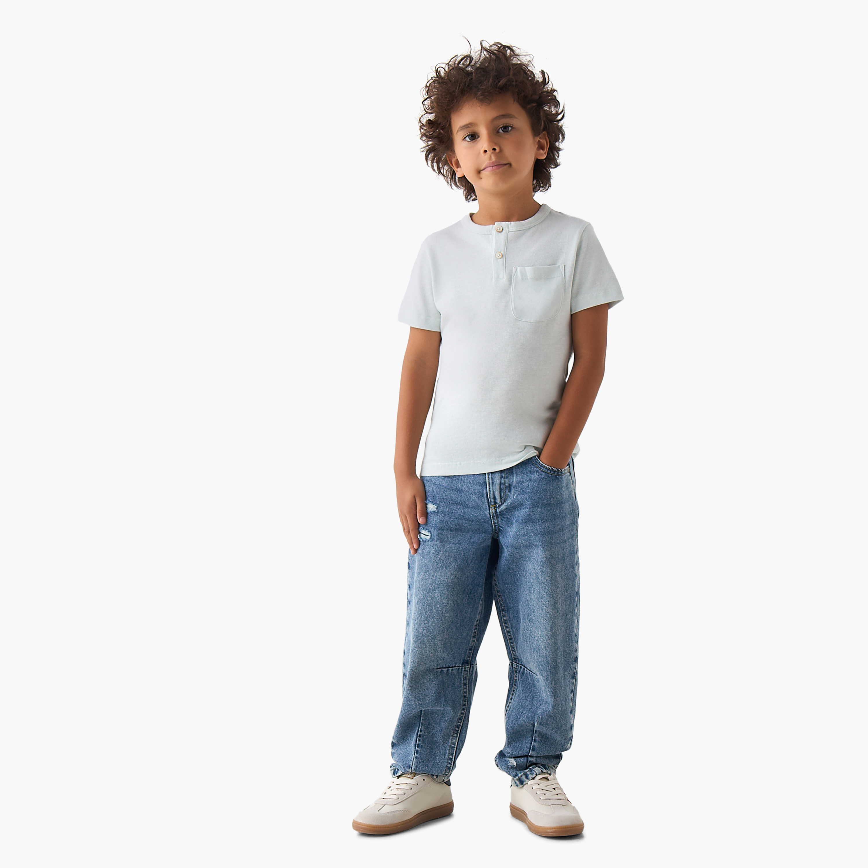 Juniors Henley Neck Short Sleeves T-shirt with Button Placket-boys-clothing-tshirtsandpolos-image-2
