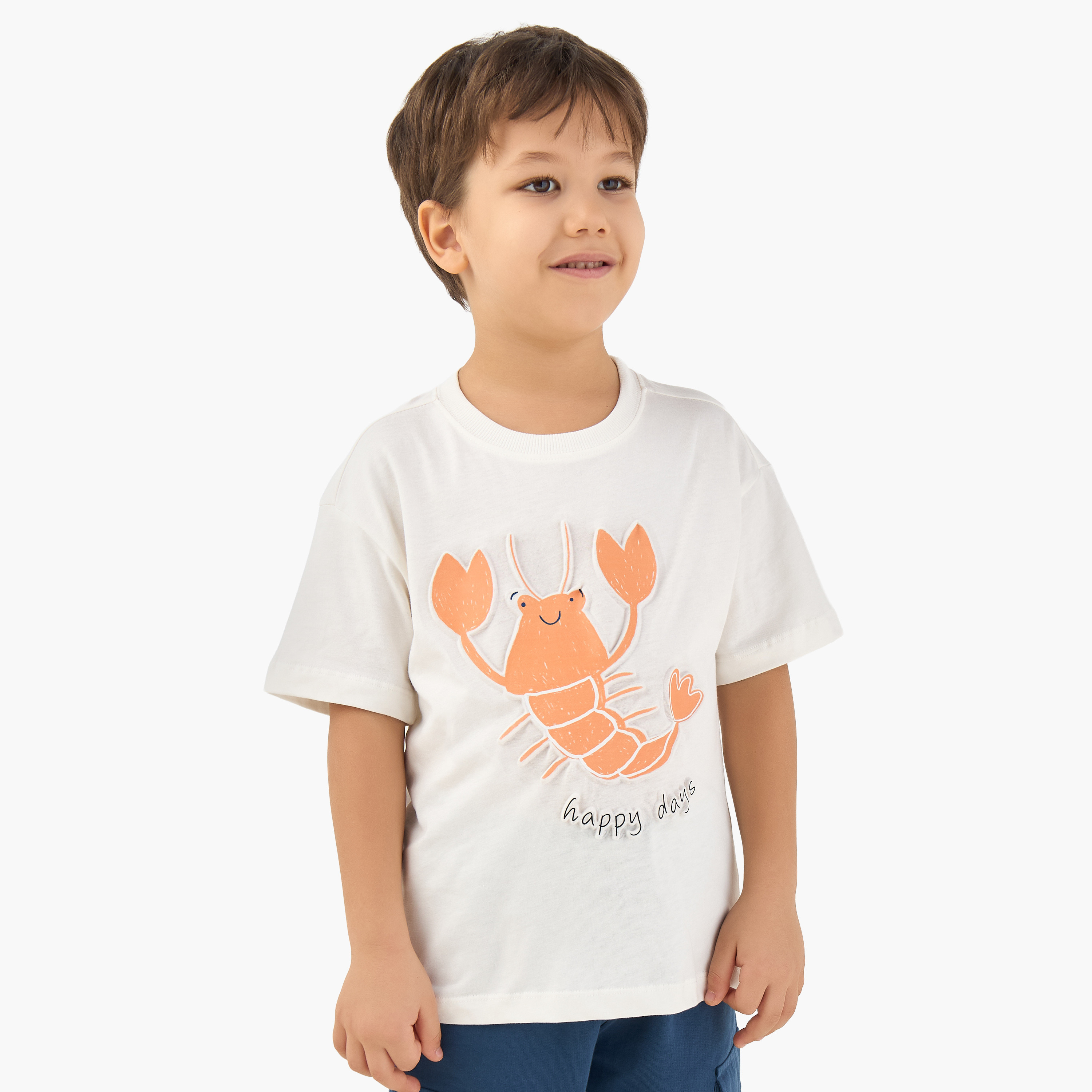 Juniors Crew Neck Short Sleeves T-shirt with Lobster Embossed Design-boys-clothing-tshirtsandpolos-image-1