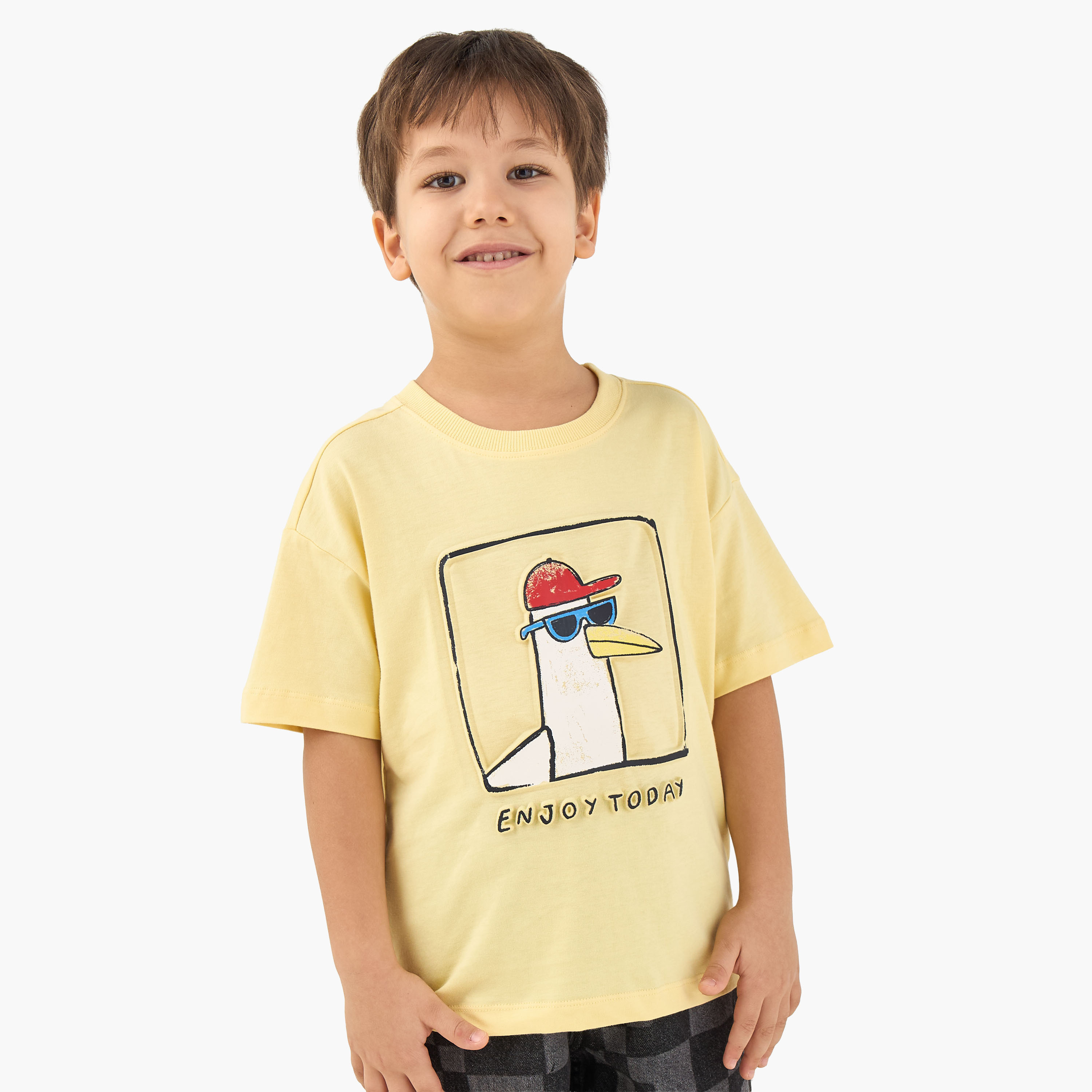 Juniors Crew Neck Short Sleeves T-shirt with Duck Embossed Design-boys-clothing-tshirtsandpolos-image-1