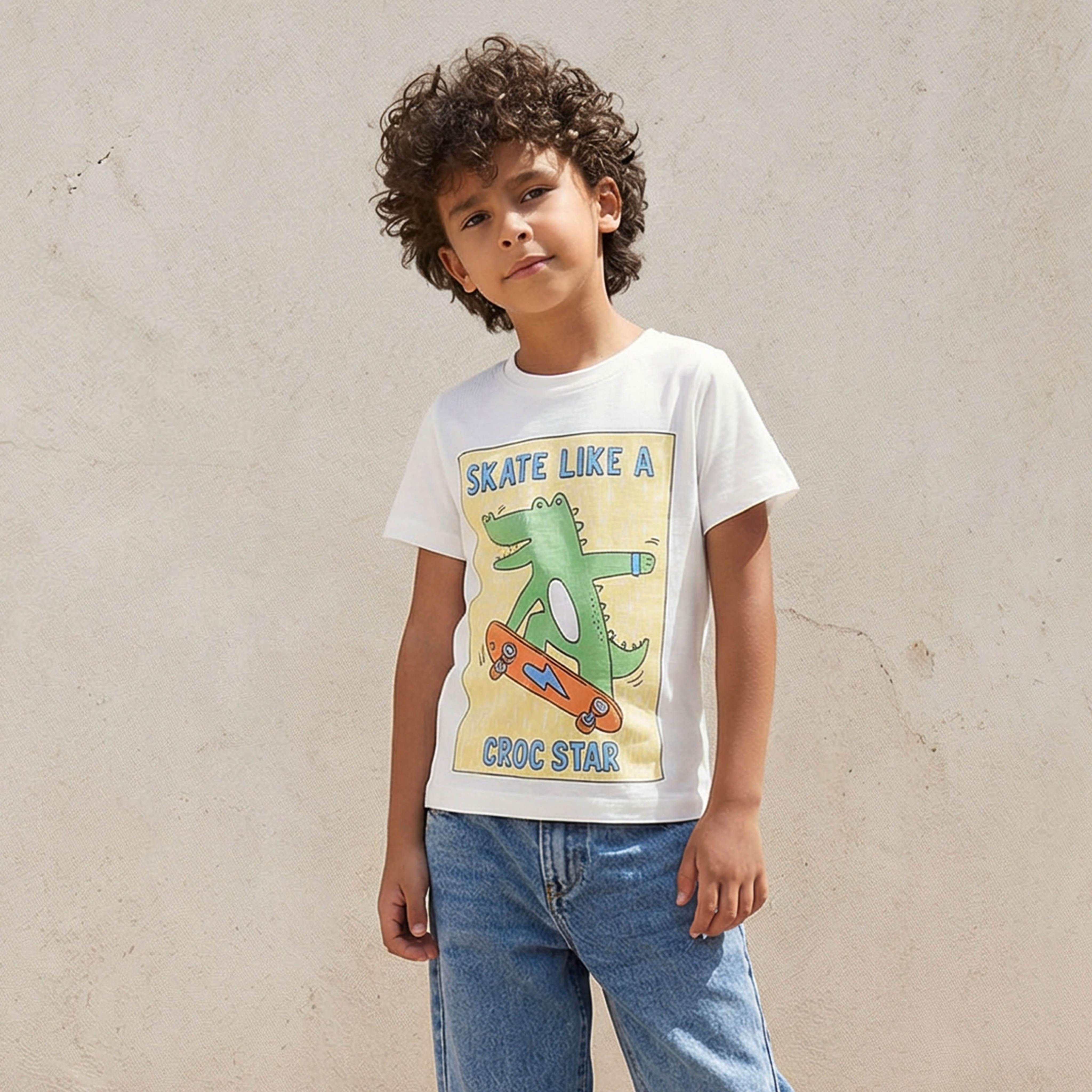Juniors Crew Neck Short Sleeves T-shirt with Crocodile Graphic Print-boys-clothing-tshirtsandpolos-image-1