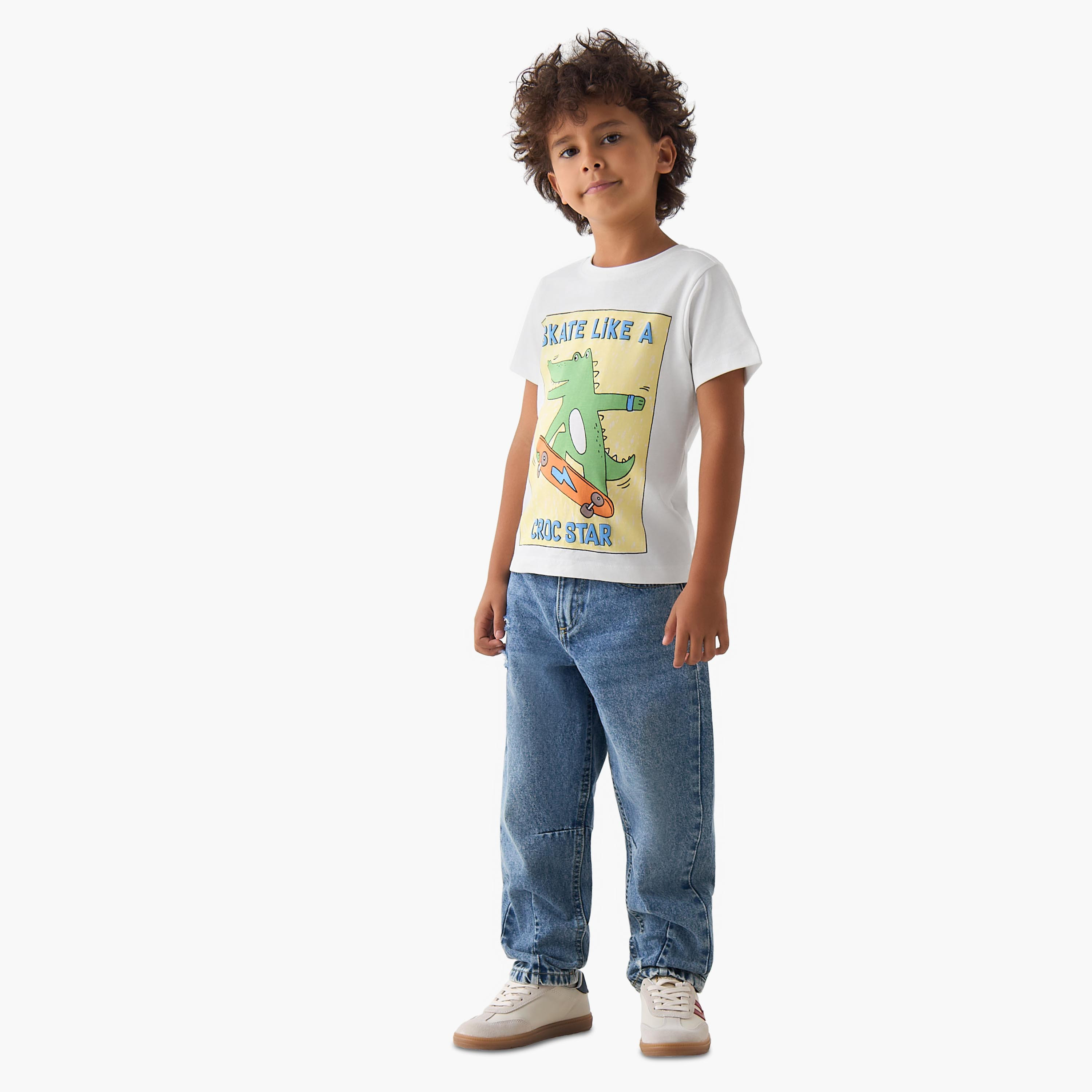 Juniors Crew Neck Short Sleeves T-shirt with Crocodile Graphic Print-boys-clothing-tshirtsandpolos-image-2